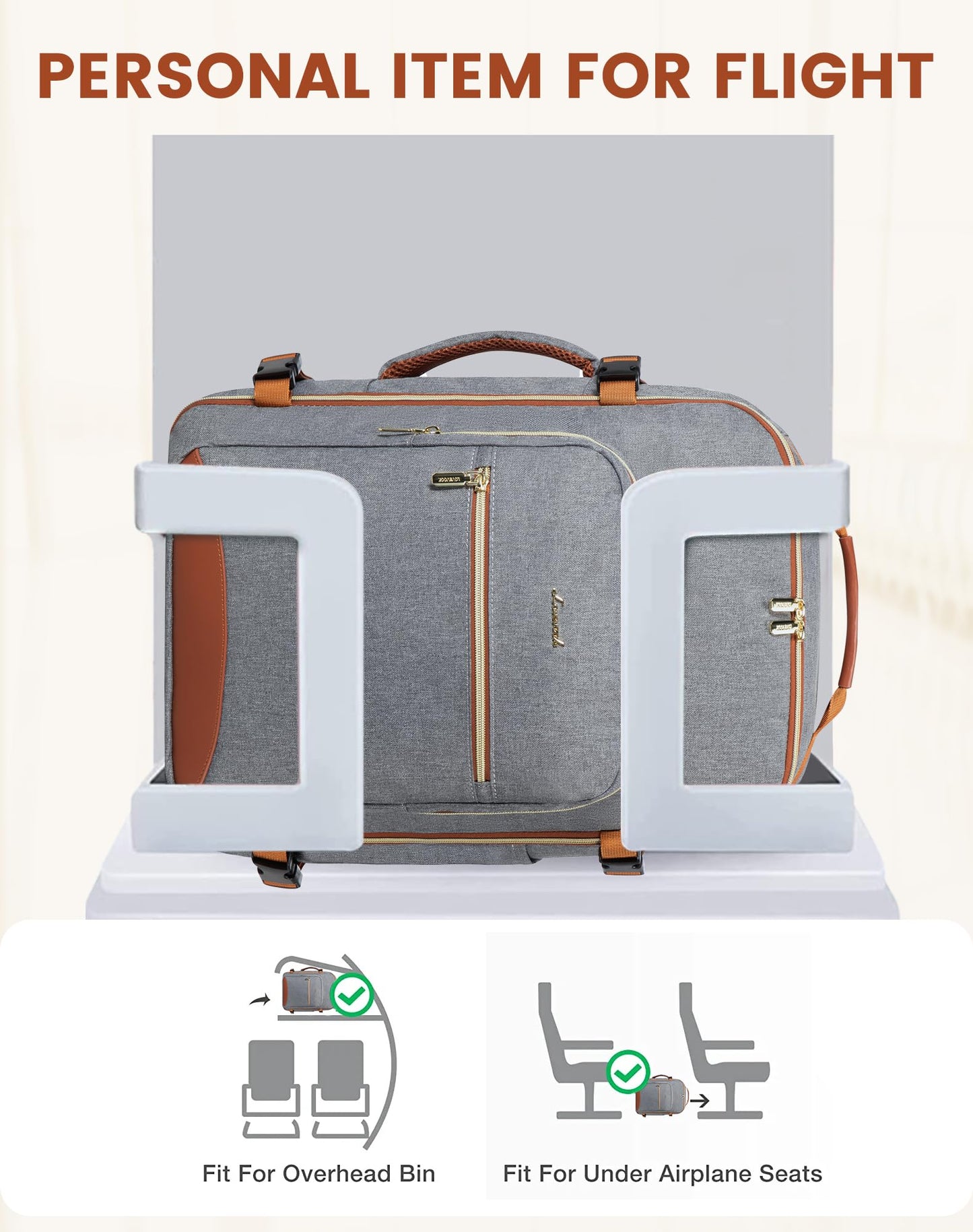 LOVEVOOK carry-on backpack, 40L large travel backpack for women, airplane suitcase travel backpack, waterproof duffel with 17-inch laptop compartment for travel, business trip, weekend hiking, gray.