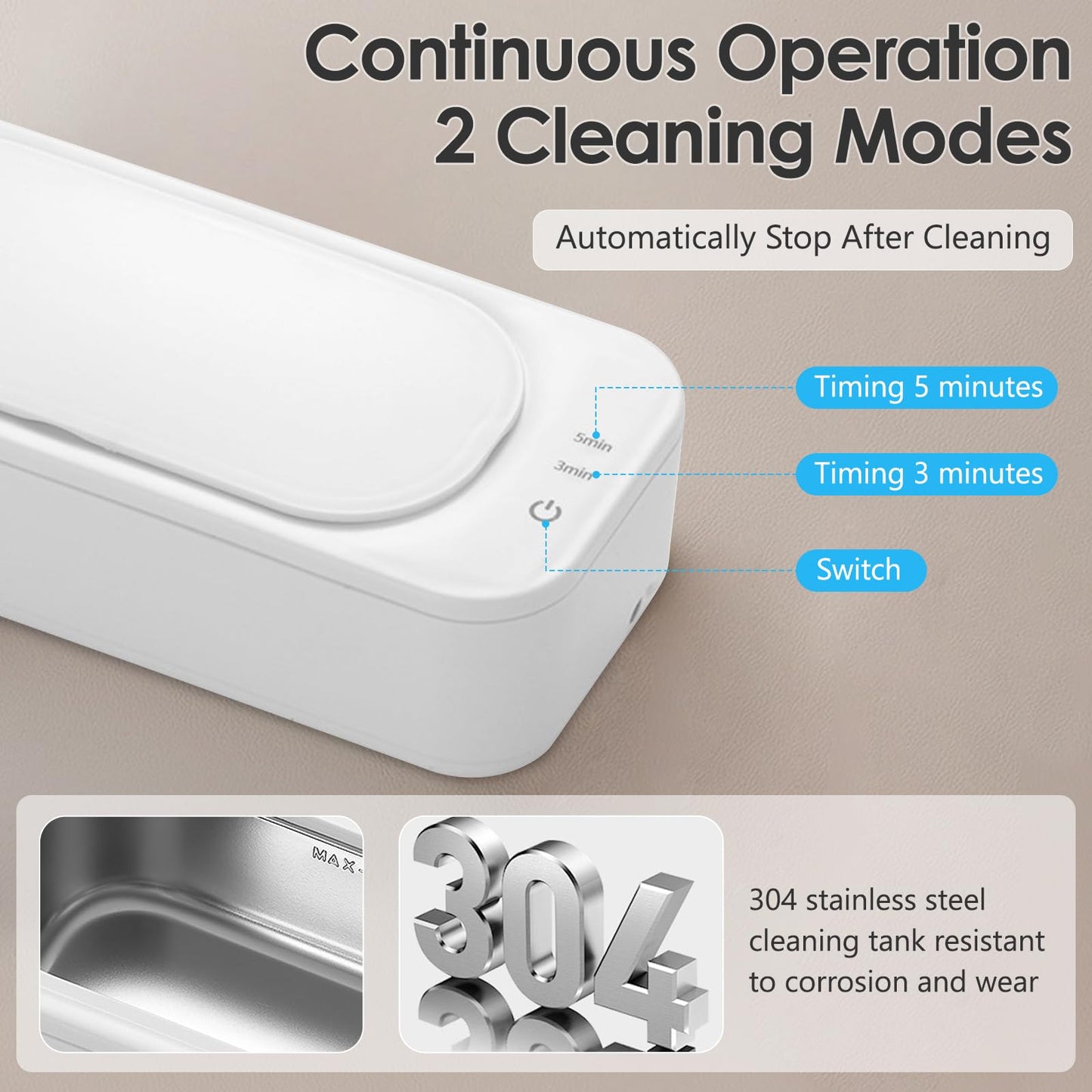 Anluomania Ultrasonic Cleaning Machine, 47000Hz Ultrasonic Device, 350ML Ultrasonic Cleaner, Glasses Cleaning Device, Ultrasonic Cleaner with 2 Modes for Glasses Dentures Jewelry Rings Coins Necklaces.