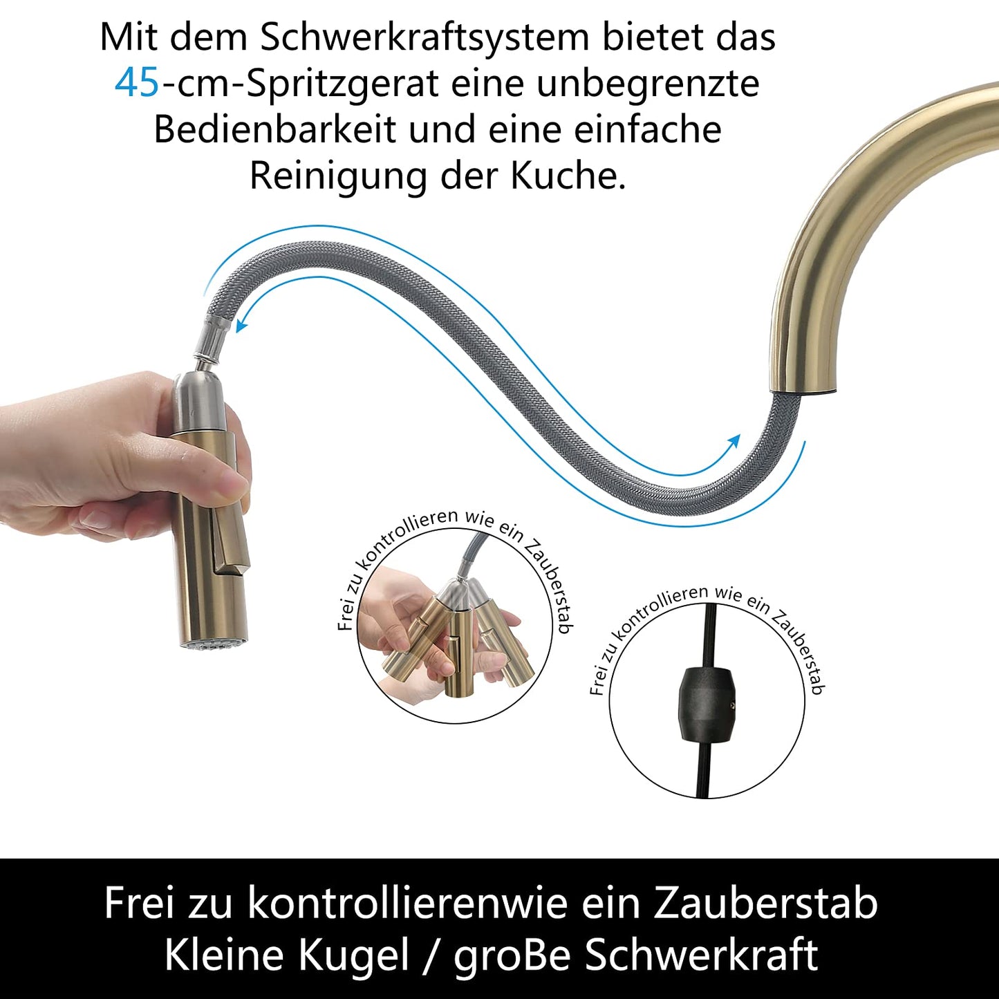 TIMACO Brushed Gold Kitchen Faucet with Pull-Out Sprayer Kitchen Sink Faucet 360° Swivel Mixer Tap for Kitchen Sink Single Handle Faucet for Kitchen Sink Dishwashing Faucet