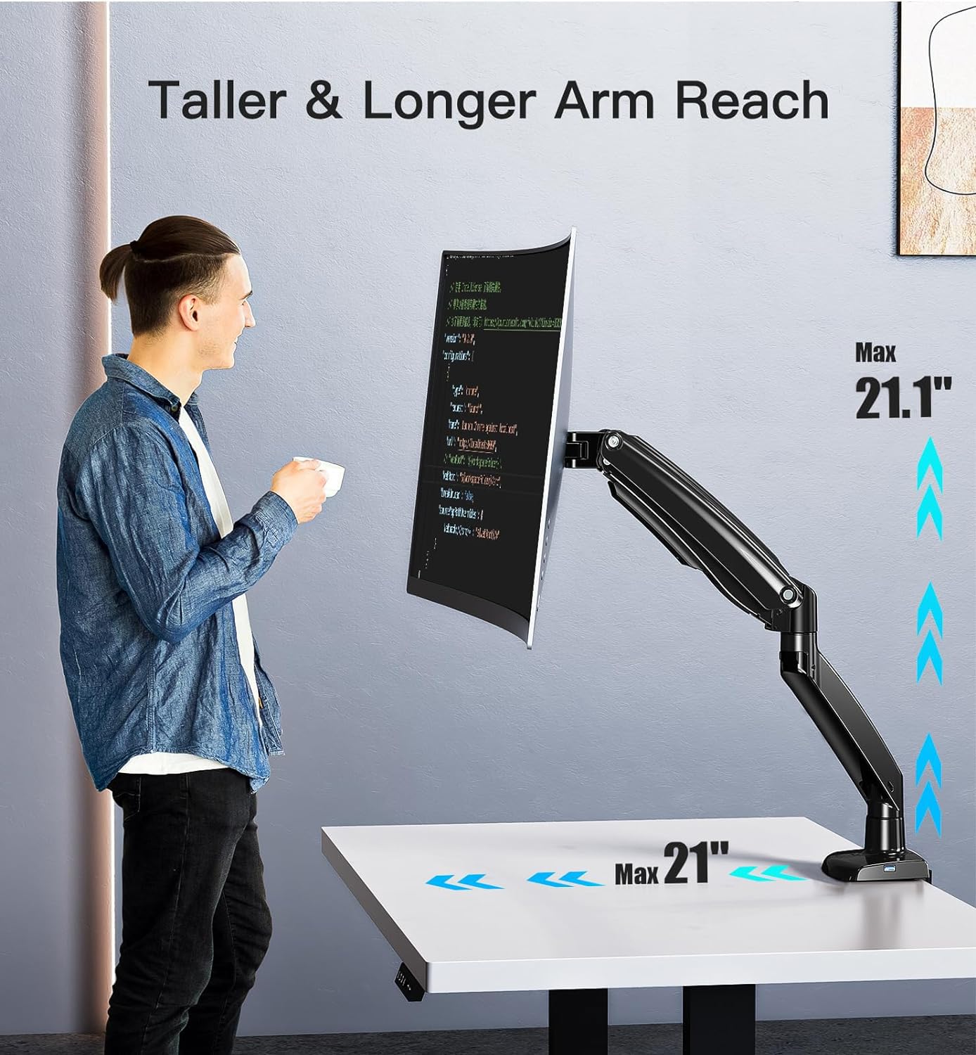 HUANUO Monitor Mount for 13 to 40 inch screens, Adjustable monitor arm holds 2-12 kg, Adjustable screen holder with USB port, High monitor stand supports VESA 75/100 mm.