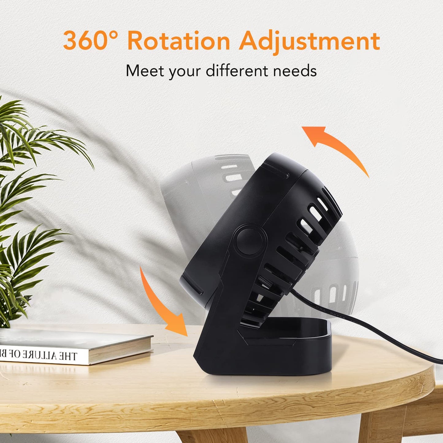 Litake USB Desk Fan RGB, Small Φ15cm Quiet Mini USB Fan with 8 light modes & 3 speeds 360° rotation 152cm cable Portable Desk Fan for rooms offices car travel