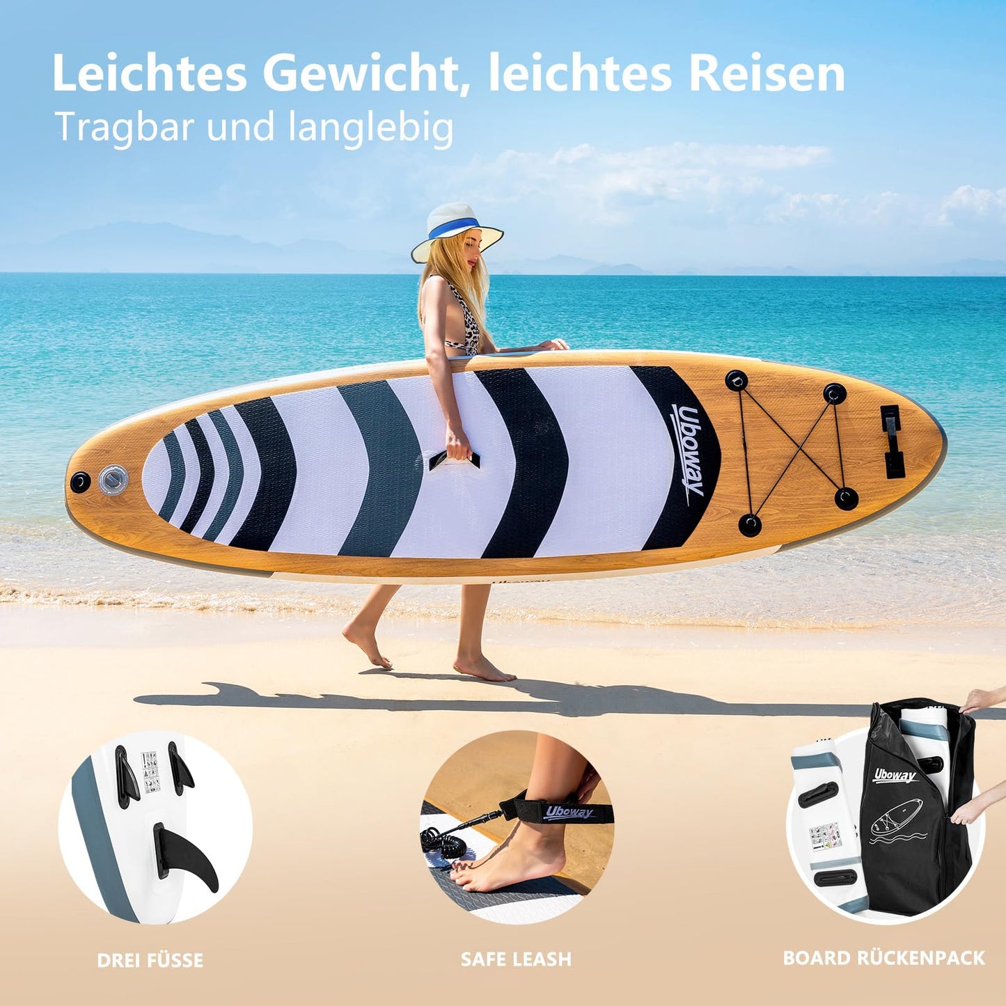 Inflatable Stand Up Paddling Board Surfboard SUP Board 320 * 81 * 15 cm 200KG made of 2600GSM PVC woven mesh fabric and PVC coated fabric.