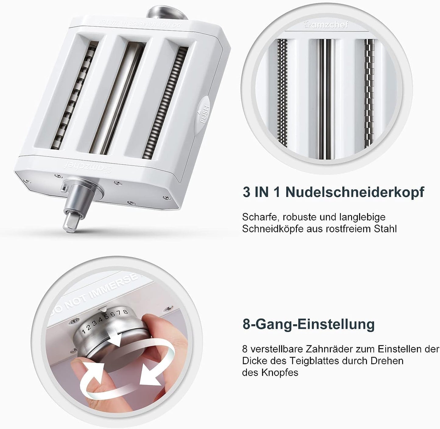 Pasta Attachment Accessories Set for KitchenAid Artisan - 3 in 1 Pasta Machine KitchenAid includes pasta roller, spaghetti cutter, fettuccine cutter (Artisan not included, Accessories only) - Pure White