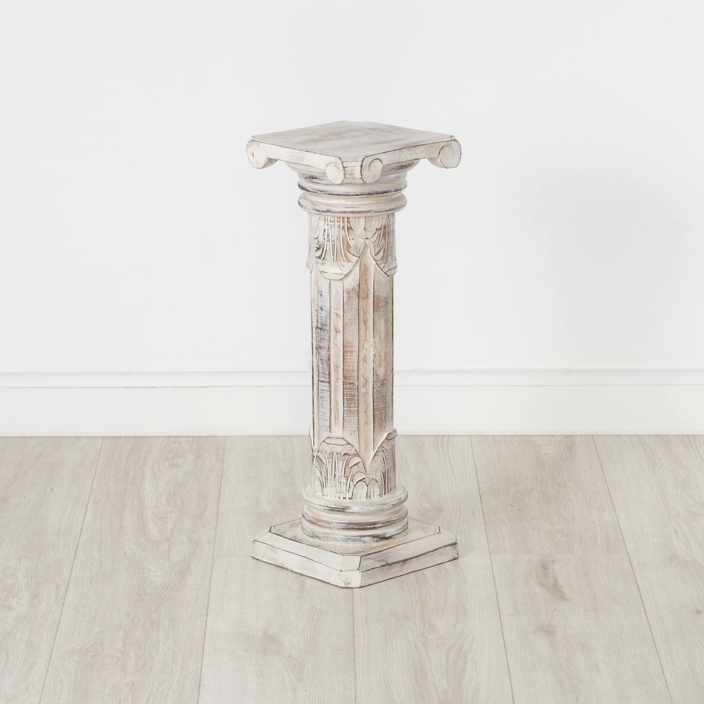 livasia noble flower column wood in antique look - 60cm - decorative column made of albizia wood, handmade, sustainable and unique from Bali, perfect for living room, hallway or garden (white)