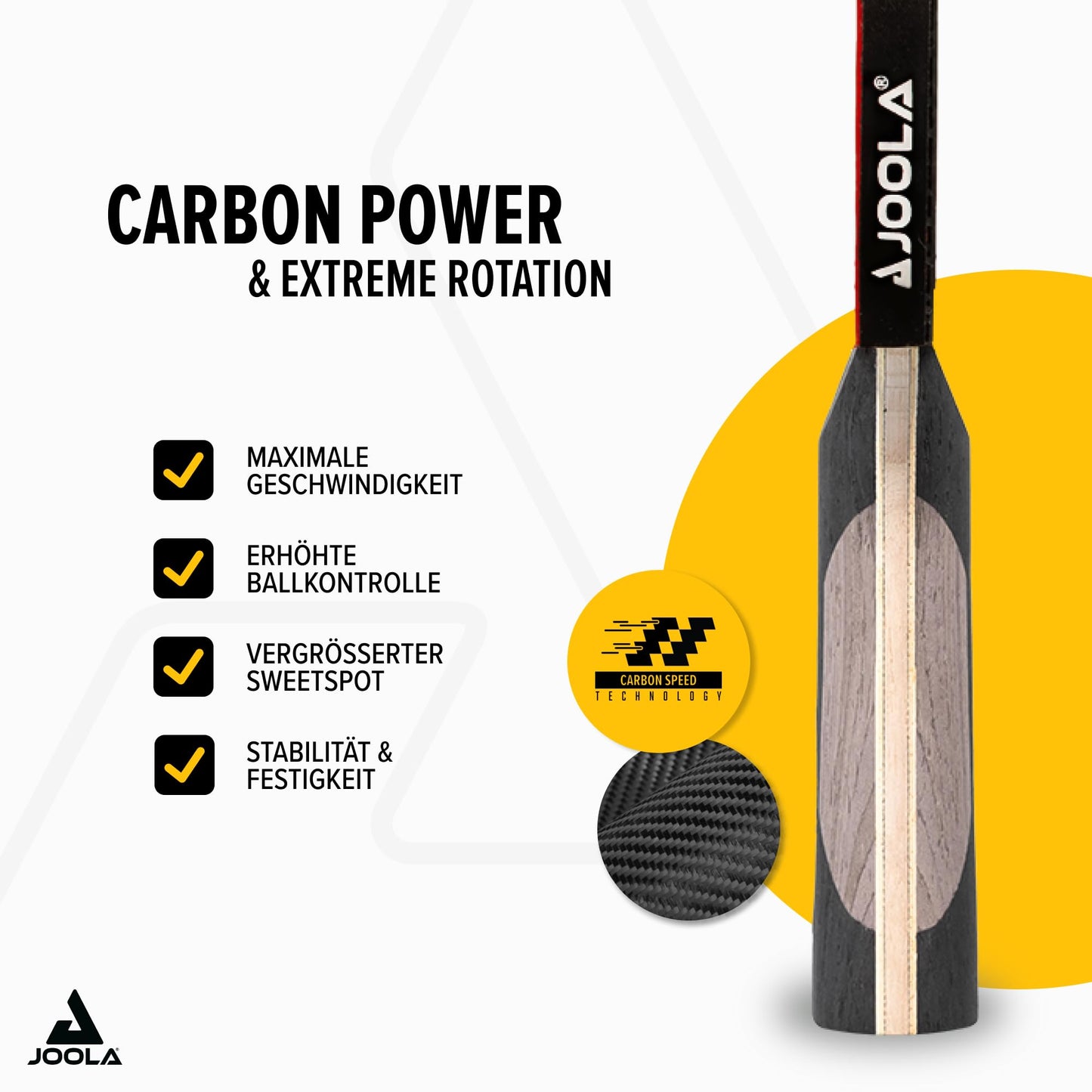 JOOLA Professional Table Tennis Racket Rosskopf Carbon, ITTF approved, for advanced players, includes cover and 3 balls, 29.5 cm