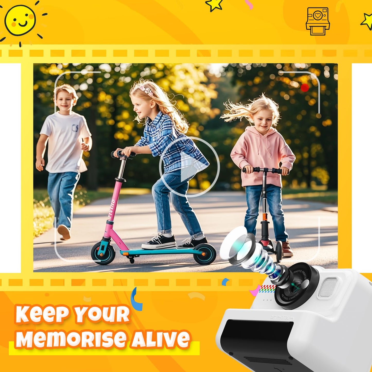 HiMont Kids Camera Instant Camera, 1080P Instant Camera for Kids with 32GB Card & 3 rolls of printing paper, fun kids' toy gifts for boys & girls aged 3-12 years.