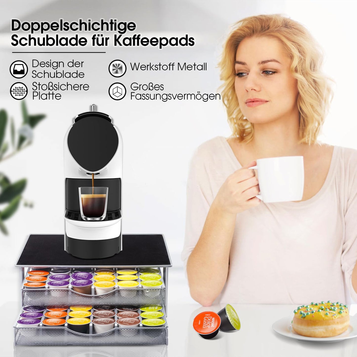Masthome Coffee Capsule Holder, 2-Tier Coffee Capsule Drawer for storing Dolce Gusto capsules, Capsule Organizer Stand Capacity 72 with Non-Slip Surface - Includes 1 Cleaning Cloth.