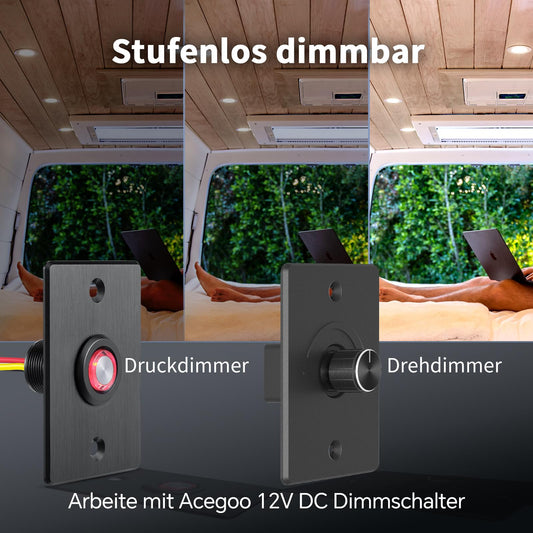 acegoo 6-pack recessed light LED downlight spot 12V flat lamp hole 58mm 2.5W 215lm CRI 93 dimmable for RV boat camper wardrobe, White 3000K