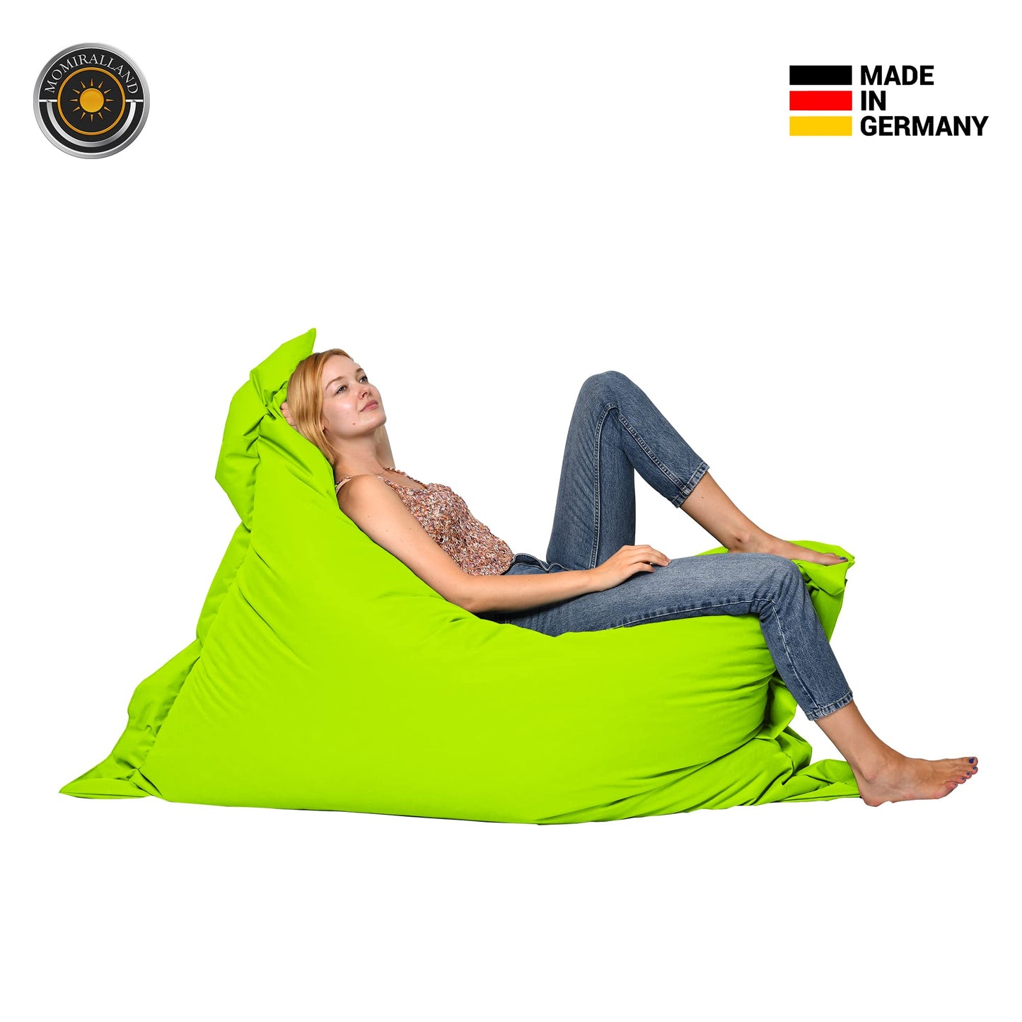 Momiralland Rectangular Bean Bag Chair - Indoor & Outdoor - 2 in 1 Function - for Relaxation - Giant Seat Cushion for Kids and Adults - EPS Bead Filling (Kiwi, Indoor & Outdoor 120 x 140 cm)