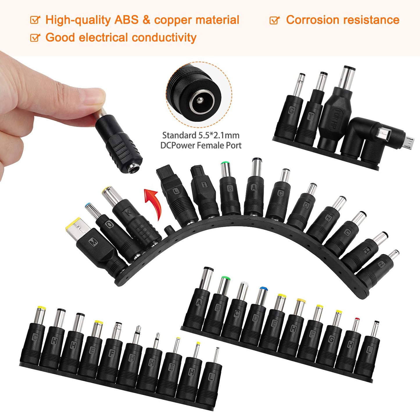 39 pieces of Universal DC Power Supply Adapter, KUOQIY 5.5x2.1mm DC Plug Adapter with 2 pieces of cables, for fans, routers, desk lamps, computers