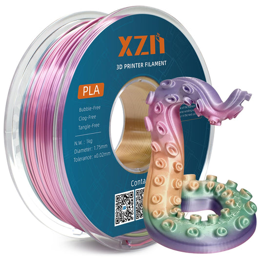 XZN PLA Filament 1.75mm Silk PLA 3D Printer Filament, Accuracy +/- 0.03mm, Silk PLA 1KG Spool, Silk Rainbow.