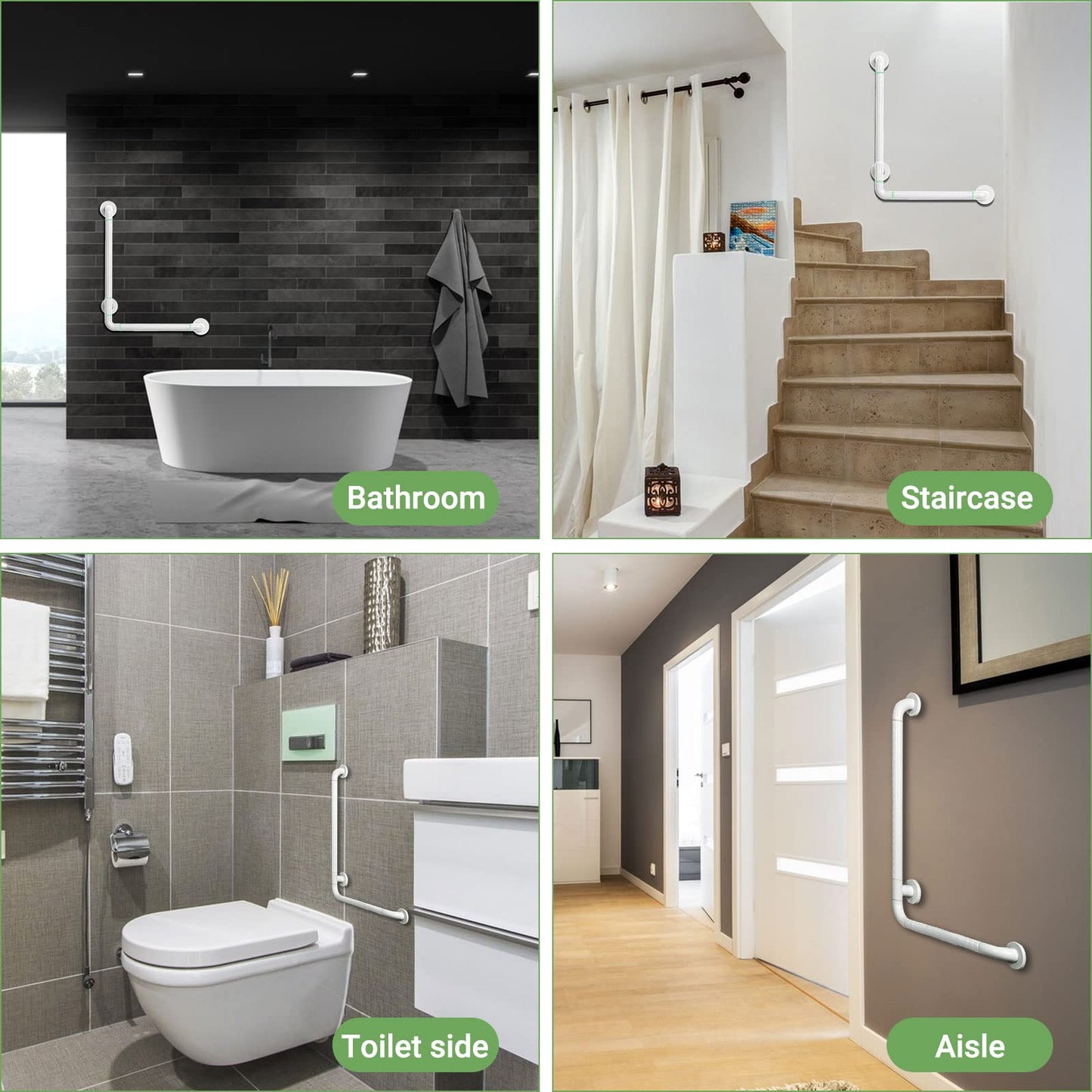 Shower Grab Bar, 60*40cm Safety Handle for Seniors, L-shaped Bathroom Safety Bar for Bathtub Wall Mount Grab Bar for Bathroom Toilet Stair Handrail