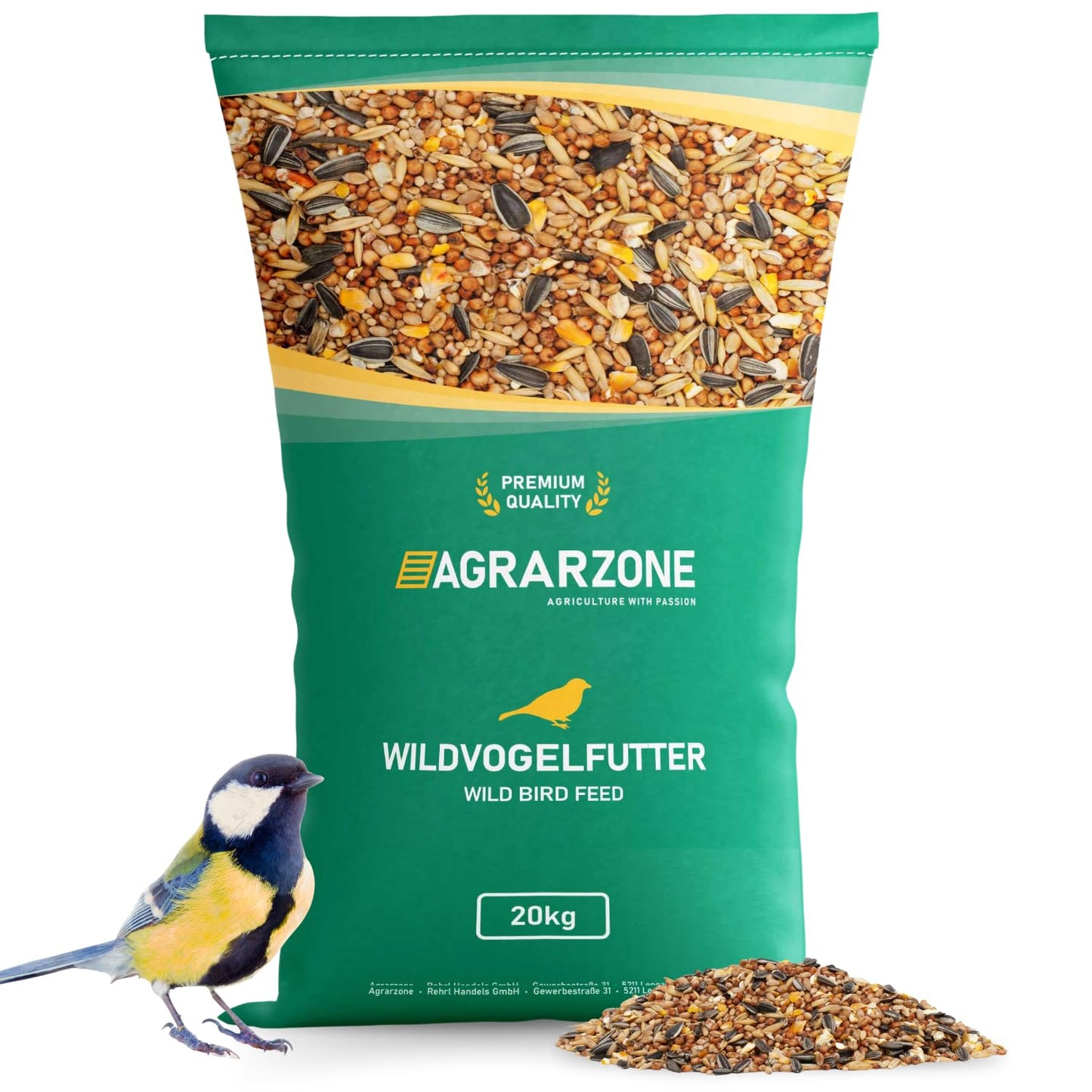 Agricultural area bird feed wild birds all year round 20kg - Wild bird feed 20kg with high-quality grain mix for all birds - Fat feed with sunflower seeds - Dust-free & without additives.