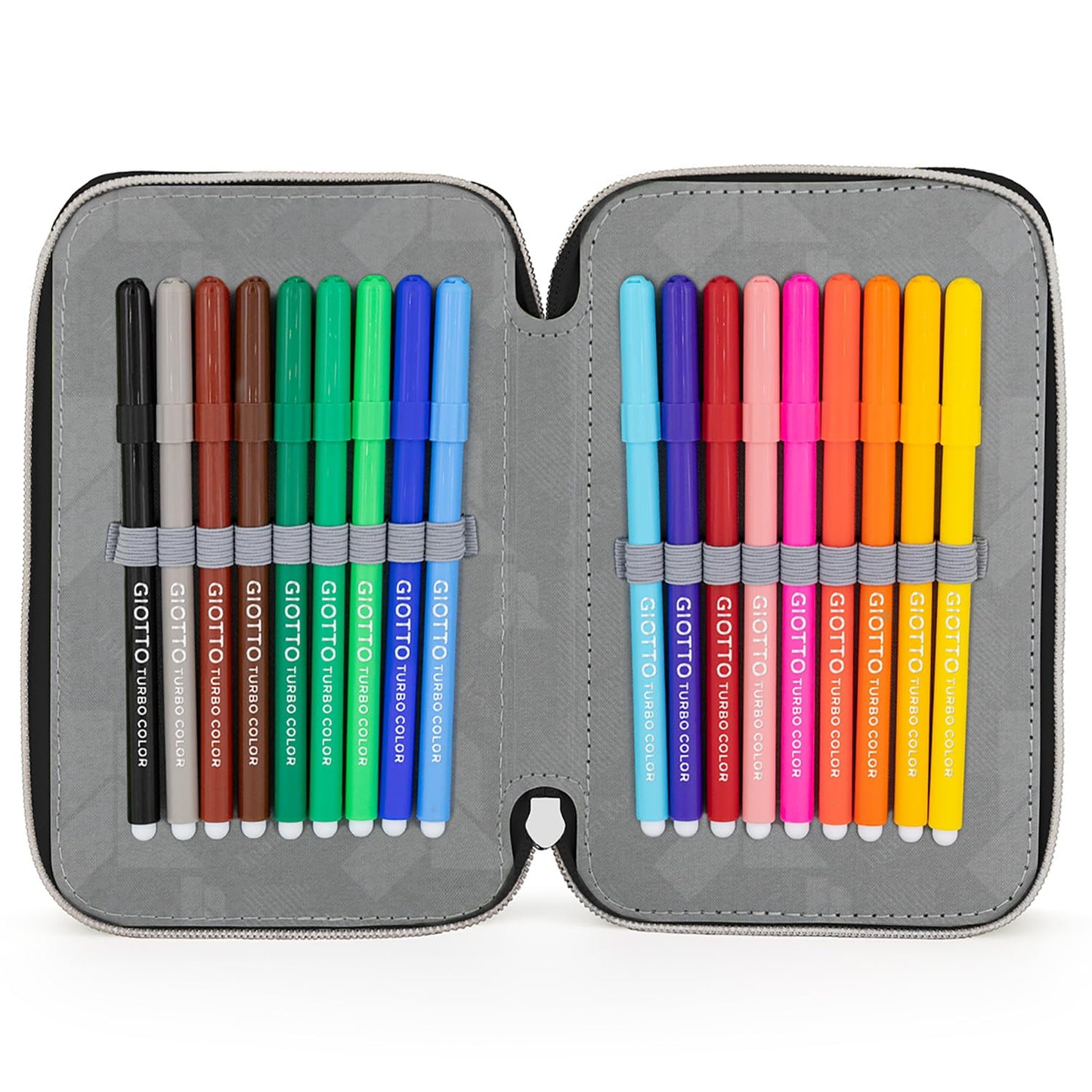 Girl 3-compartment pencil case - 45 pieces, fully filled - with 2 erasable gel pens, scissors, glue, colored pencils - ideal for school & as a gift - Julian Ross Hearts and Stars