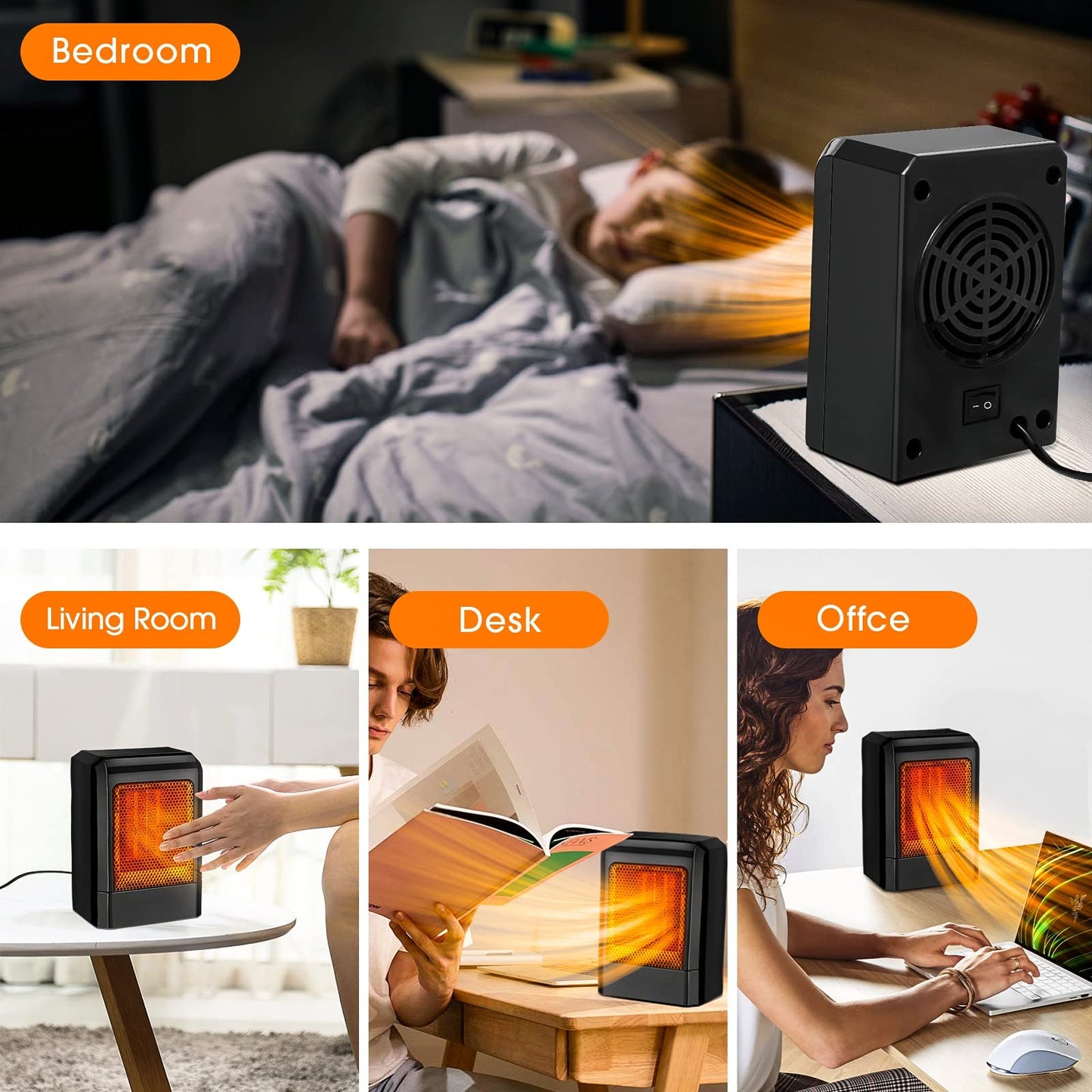 Unipampa Mini Ceramic Heater, Small Electric Heater Energy Efficient Heater, Quiet Ceramic Heater, Overheat Protection, Suitable for Office, Living Room, Bedroom, Bathroom or Terrace.