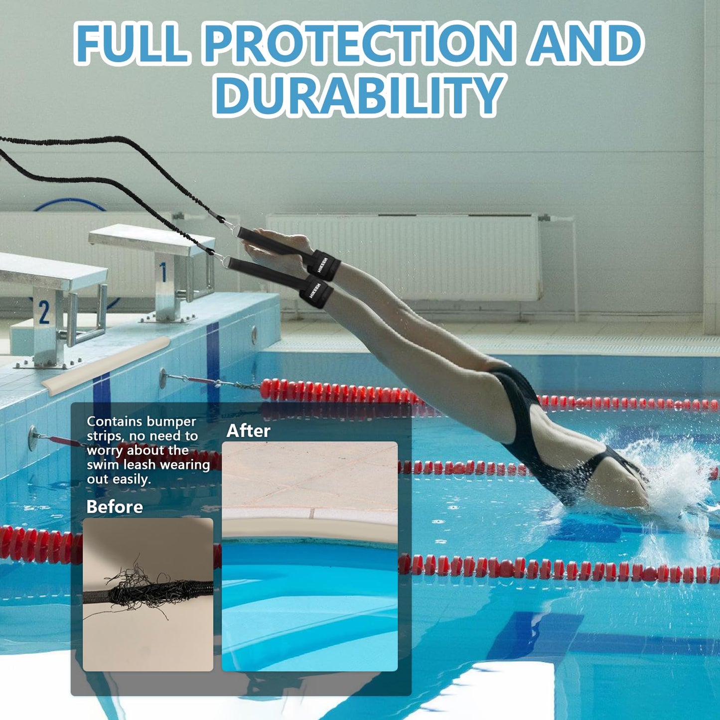 BOOSTEADY Swimming Belt for Pool with Ankle Straps for Swimming Anti-collision Strips Storage Mesh Bag, 3.6M Adjustable Swim Resistance Belt Kit Swim Aid Swim Trainer for Adults