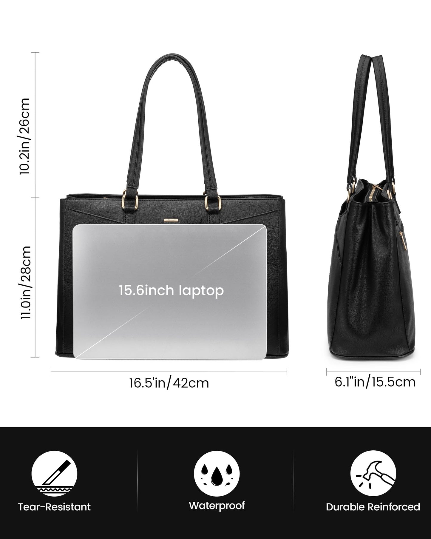 LOVEVOOK laptop bag for women 15.6 inch, handbag for women work bag teacher tote large, waterproof shopper bag shoulder bags briefcase messenger bag tote bag for business school, black