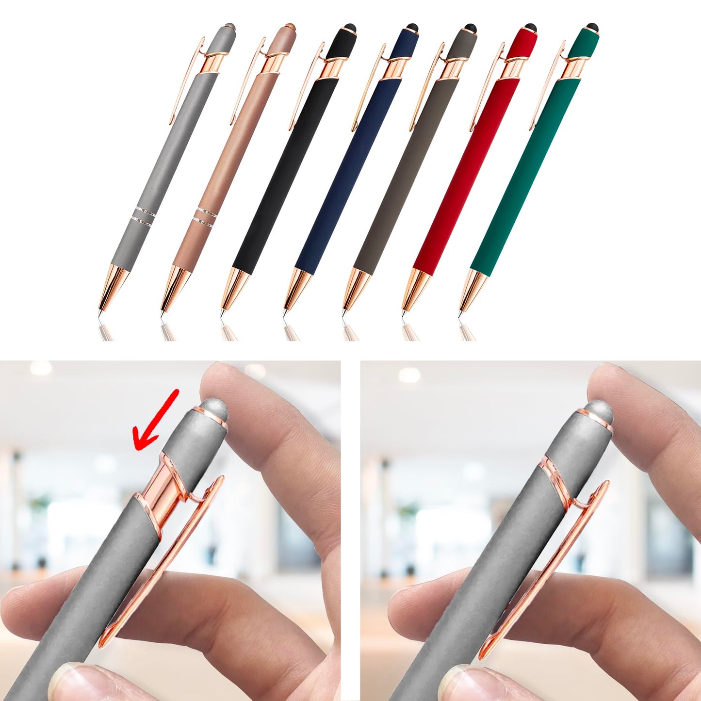 Beautiful Papers - x12 - Personalized 2 in 1 Pen - Personalized Ballpoint Pen with Engraving I Rose Gold Metal I Softtouch Feeling I write in black I integrated Stylus