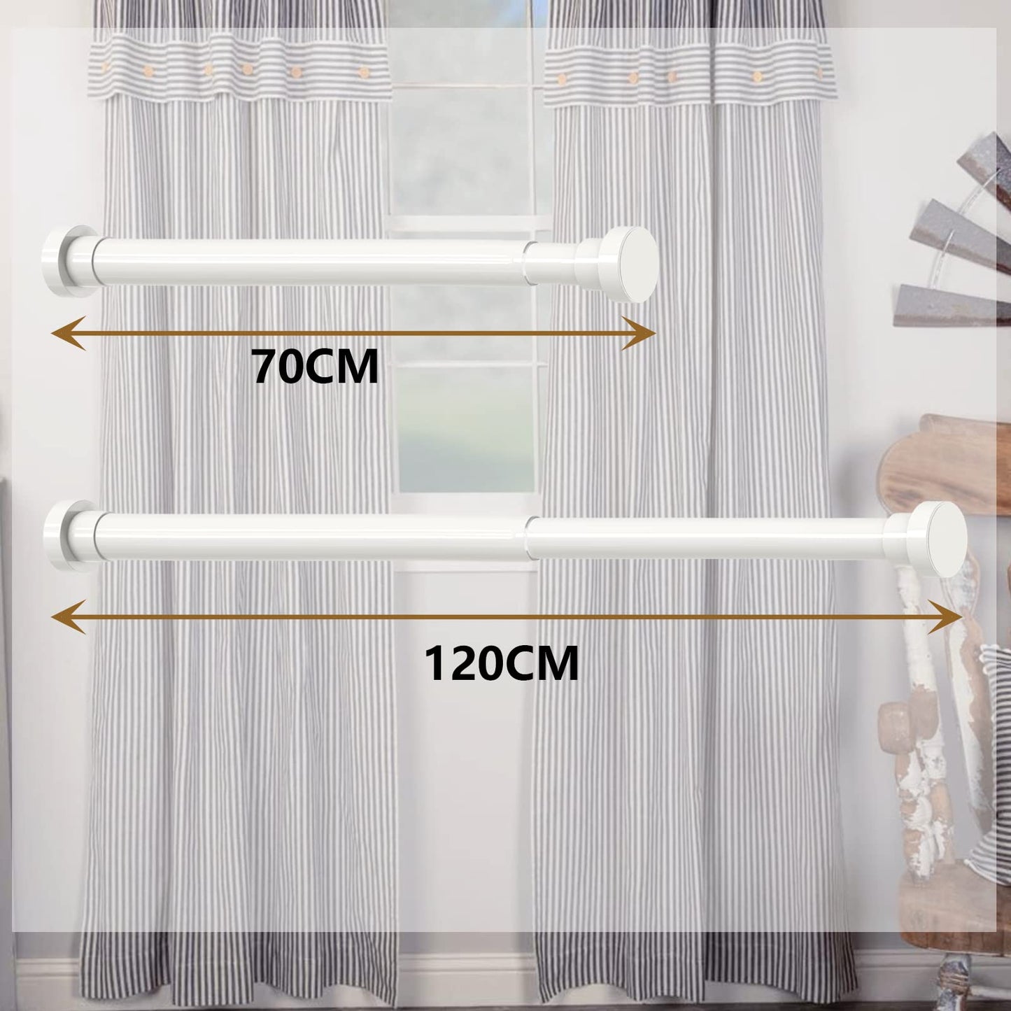 1 Piece Non-Drilling Shower Rod Stainless Steel Clothes Rail Adjustable Shower Curtain Rod, Telescopic Rod for Wardrobe, Bathroom, Balcony, Shower Curtain (70-120cm, φ25mm, Black)
