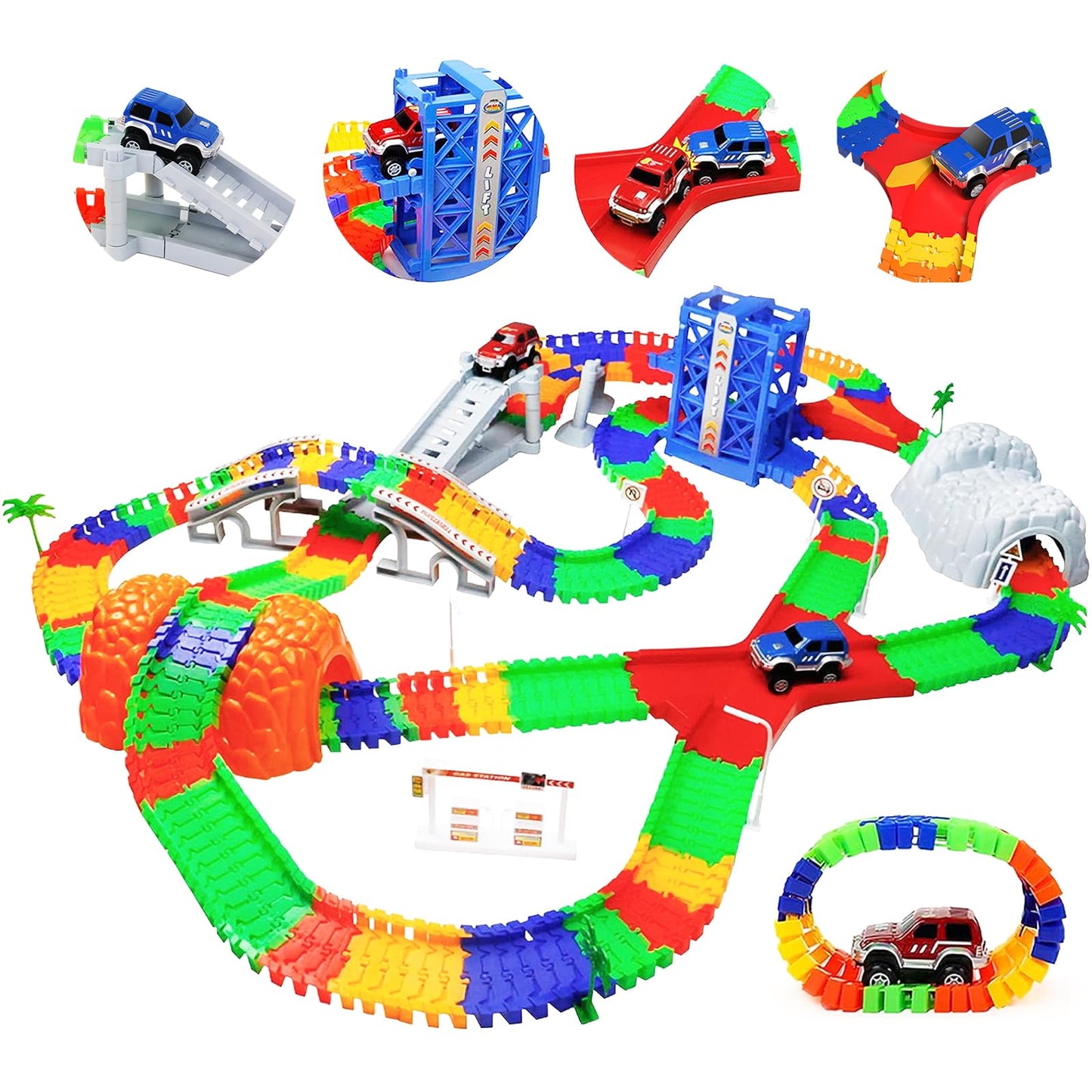 Racing track children's toy for ages 3-5 with 2 toy cars, 309-piece car track raceway for boys ages 3-7, racing gift for boys and girls ages 3-5, 505cm length race track.