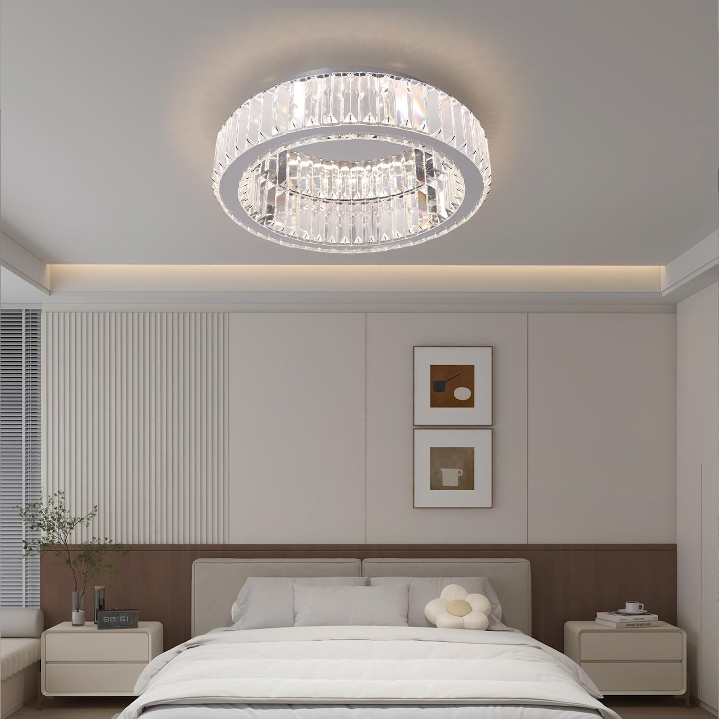 Vinilky Modern Crystal Chandelier, LED Crystal Ceiling Light with Remote Control Dimmable Socket Ceiling Lamp for Living Room, Bedroom, Kitchen, Entryway, Hallway
