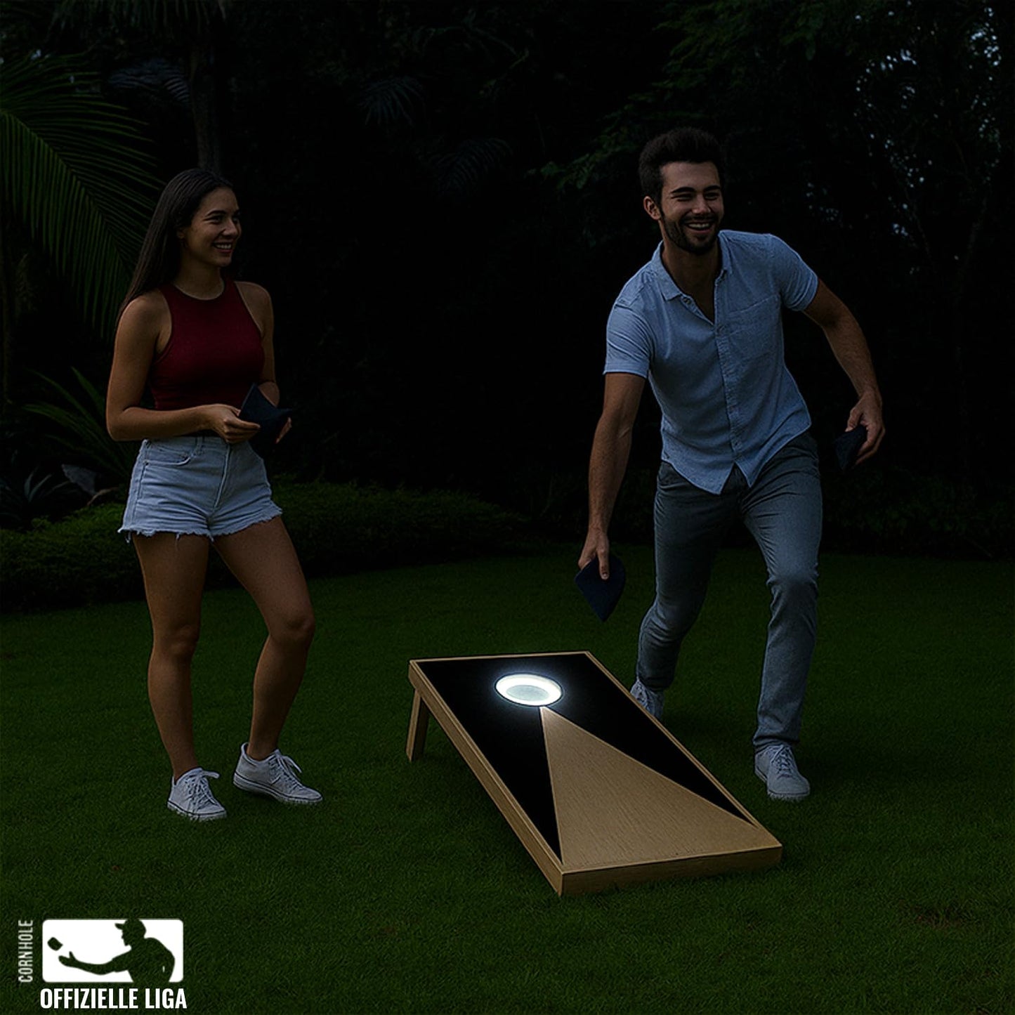 Original Cornhole® Official Game | American Cornhole Game with LED lights | Official Size | 100% Wood | 2 boards + 8 bags + 1 Protective Cover | OriginalCup®
