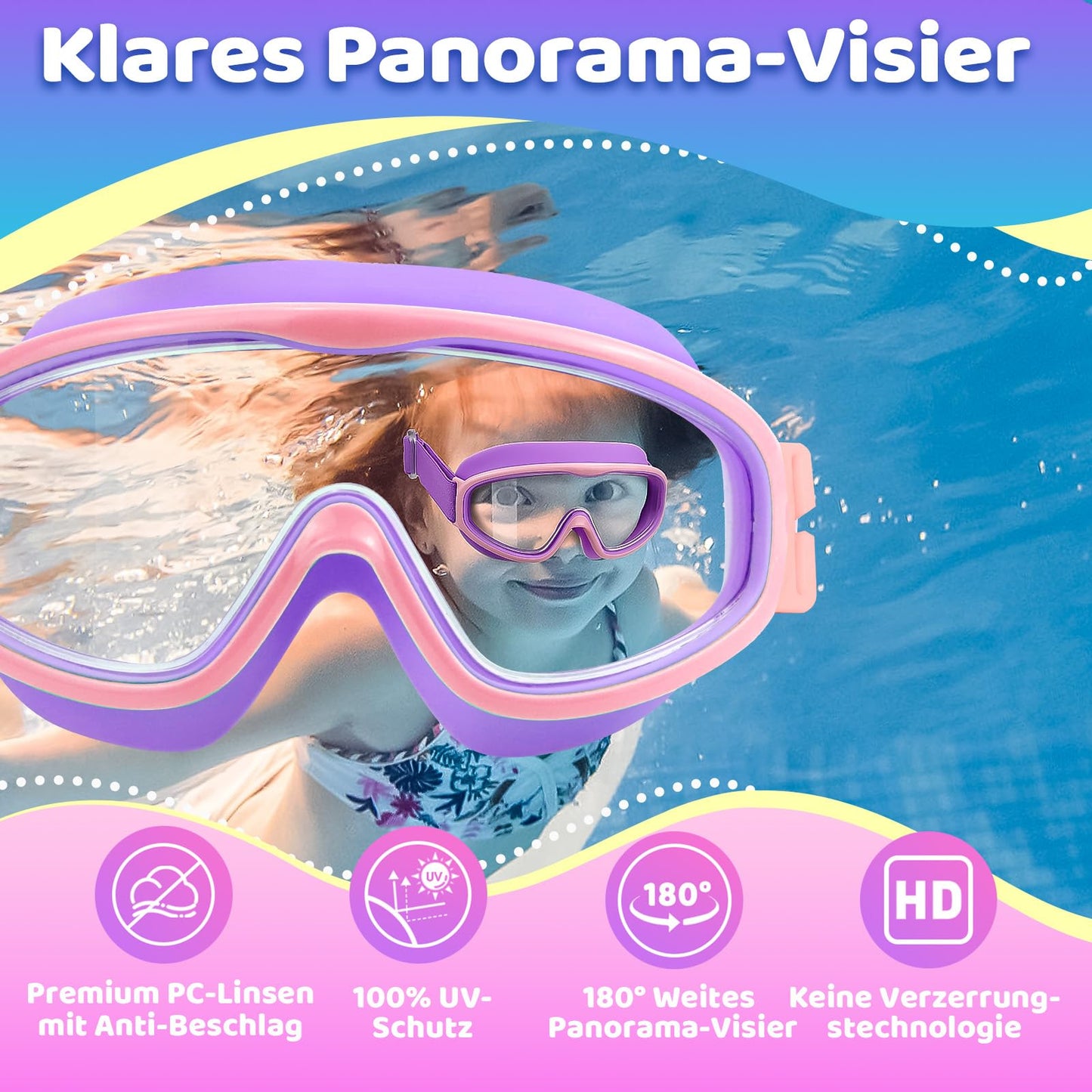 Vvinca Kids Swim Goggles with Comfort Fabric Strap Wide Angle Anti-Fog/UV Protection Waterproof Swim Goggles for 3-14 years