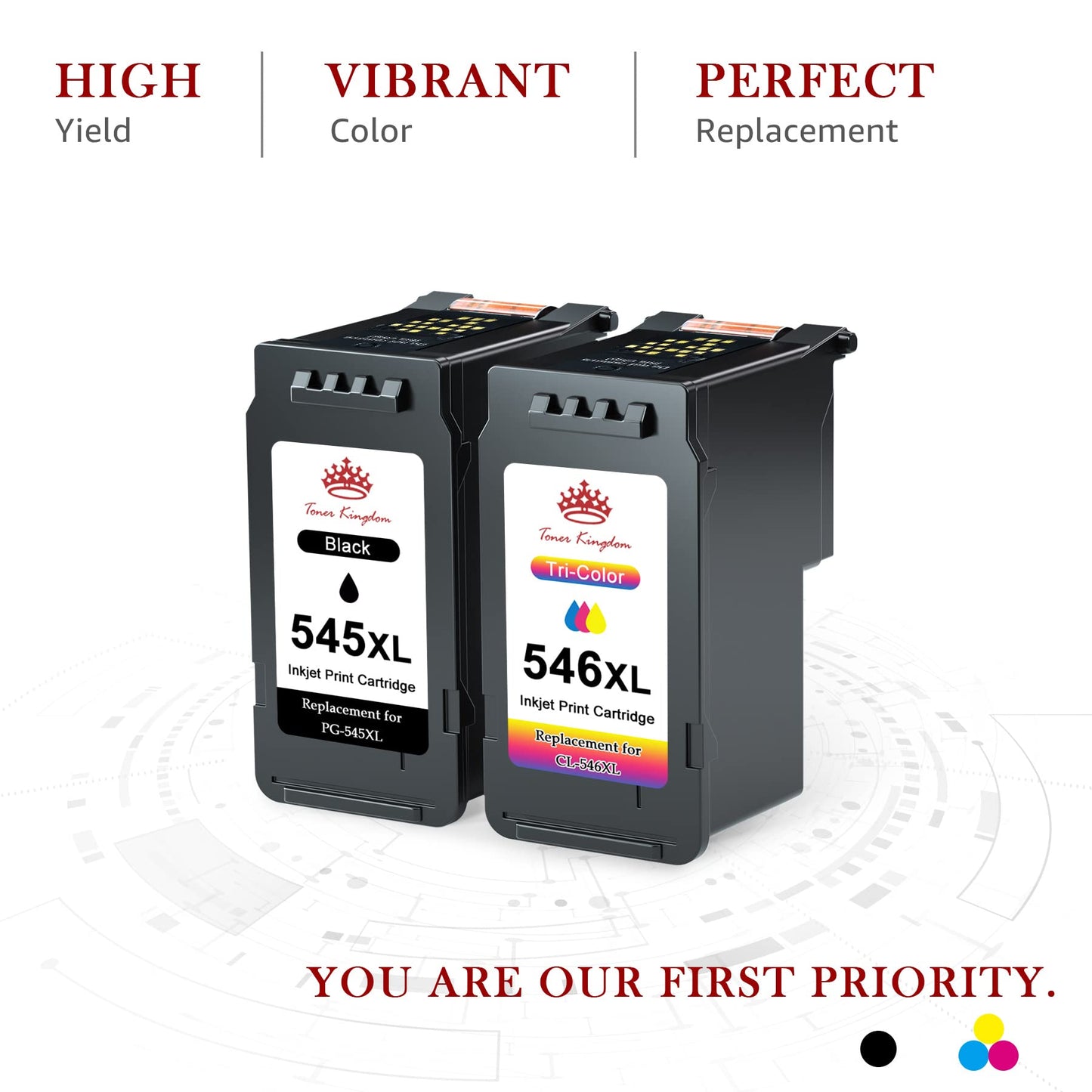 Toner Kingdom PG-545XL CL-546XL Compatible Ink Cartridges for Canon Printers 545 546 XL for Canon Pixma TR4550 Cartridges for Canon Pixma TS3450 MX495 TS3150 TS3350 TS3351 TR4551 TR4650 MG3050 (Black, Color)