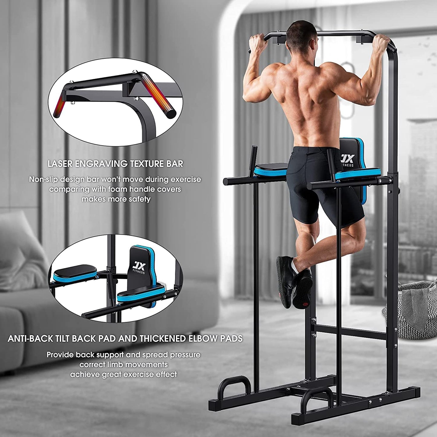 JX FITNESS Power Tower Multifunctional Dip Station Fitness Training Equipment for Pull-up Bar, Push-ups, Abdominal Training