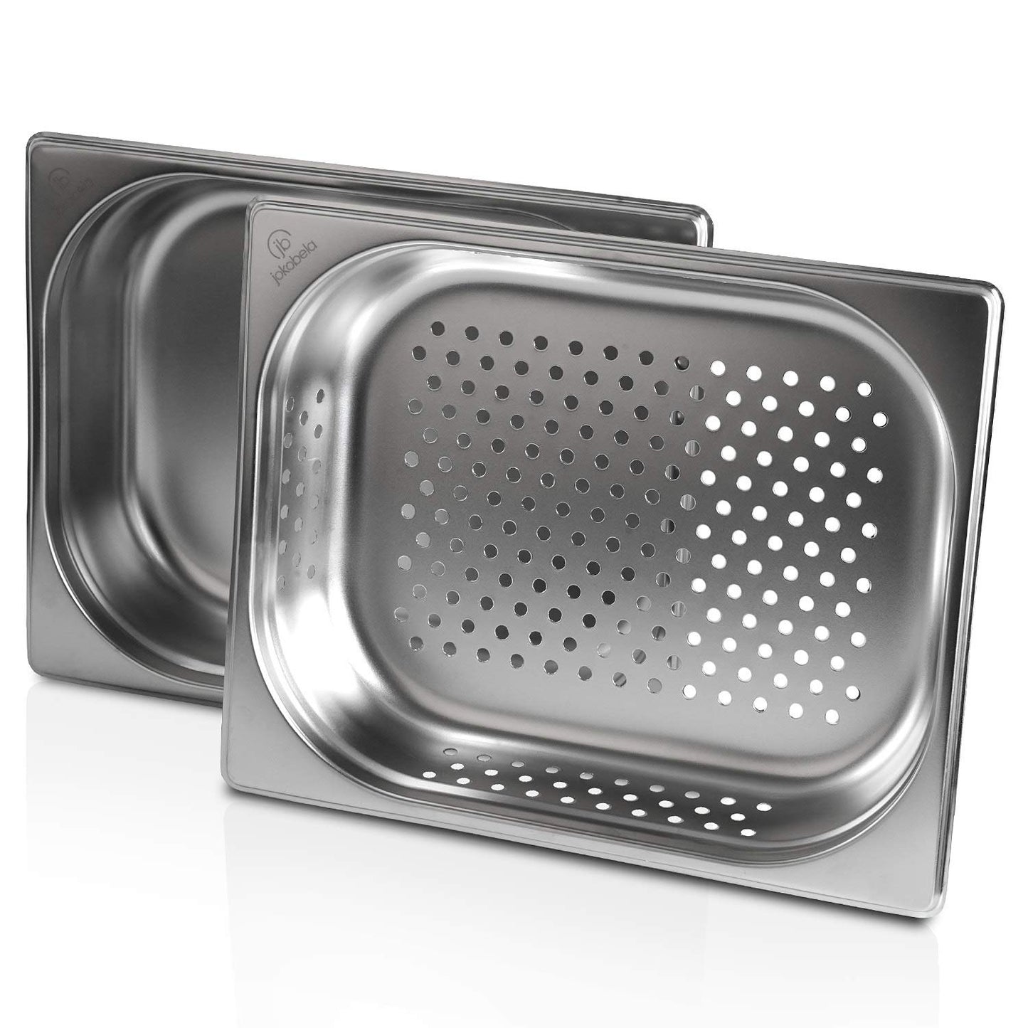 jokobela GN Container SET :: GN 1/2 65mm, 1x perforated, 1x non-perforated :: Compatible with Gaggenau/Miele/Siemens/AEG/Electrolux steam ovens (Heat-resistant, stainless steel, Dishwasher safe)