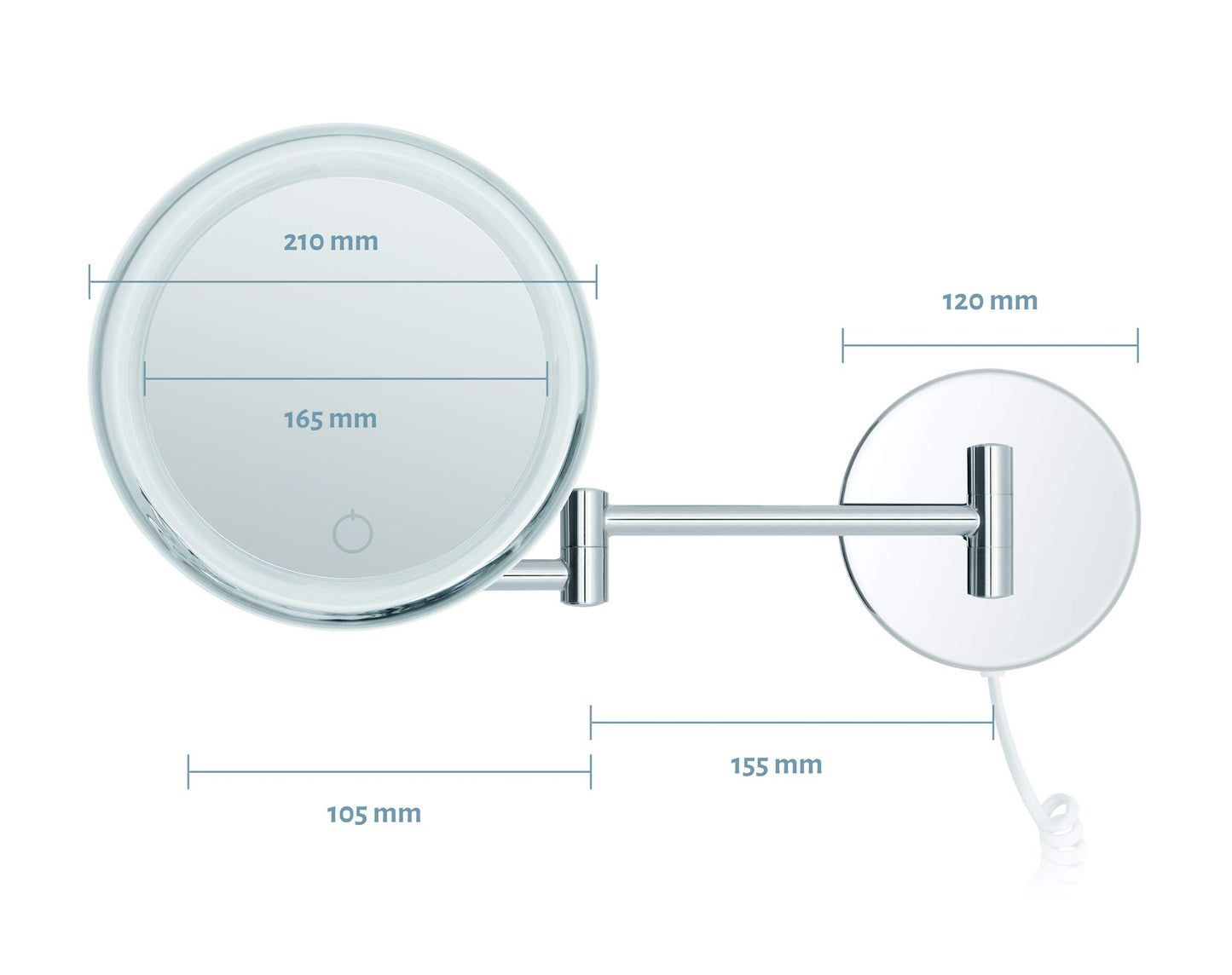 Libaro LED Makeup Mirror Siena - 7x magnification mirror with wall mounting - dimmable makeup mirror with auto-off & LED lighting - bathroom mirror with white cable, chrome-plated metal.