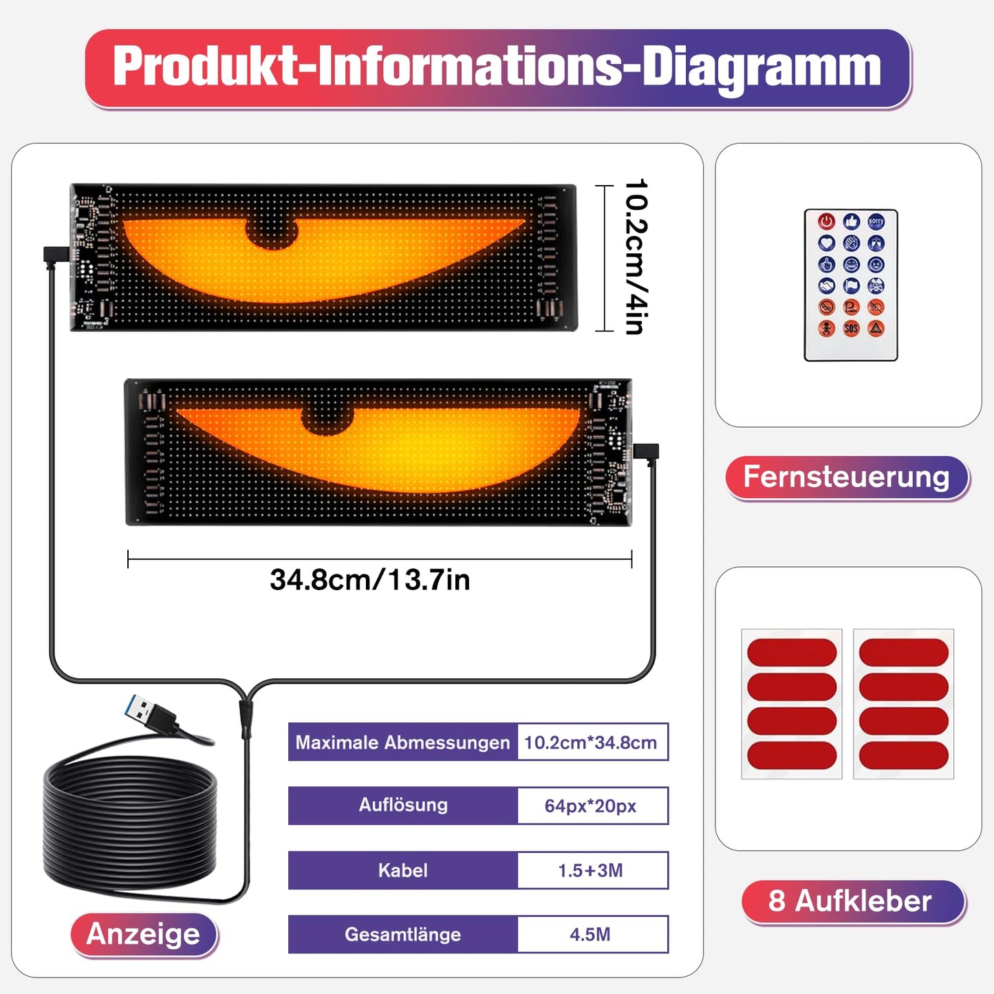 2 LED eyes for truck car (10*35cm), Devil Eyes Light for Cars, Devil Eyes Light Dynamic Programmable Personalized Eye Light Signs, with APP control and remote control Bluetooth USB 5V