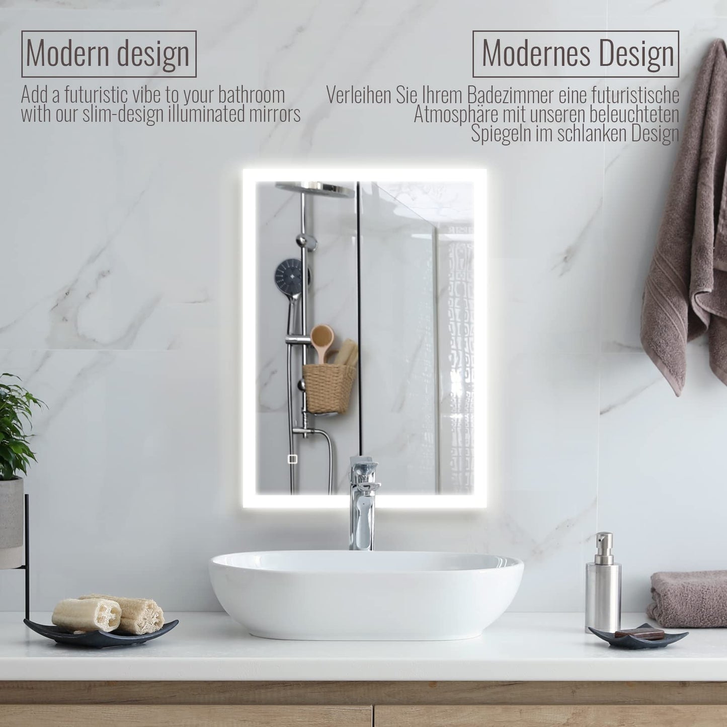 Aquamarin® LED Bathroom Mirror - 50x70 cm, Anti-Fog, Dimmable, Energy Efficient, with Memory Function, 3000-7000K - Bathroom Mirror, LED Mirror, Light Mirror, Wall Mirror for Bathroom
