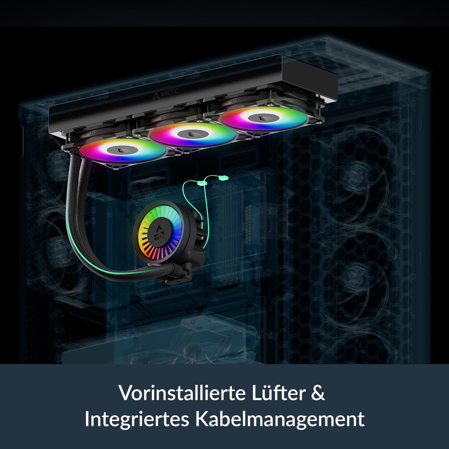 ARCTIC Liquid Freezer III Pro 360 A-RGB - PC water cooling, AIO CPU cooler, 3x120 mm, 38 mm radiator, PWM pump, VRM fan, AMD AM5/AM4, Intel LGA1851/1700 Contact Frame - Black.