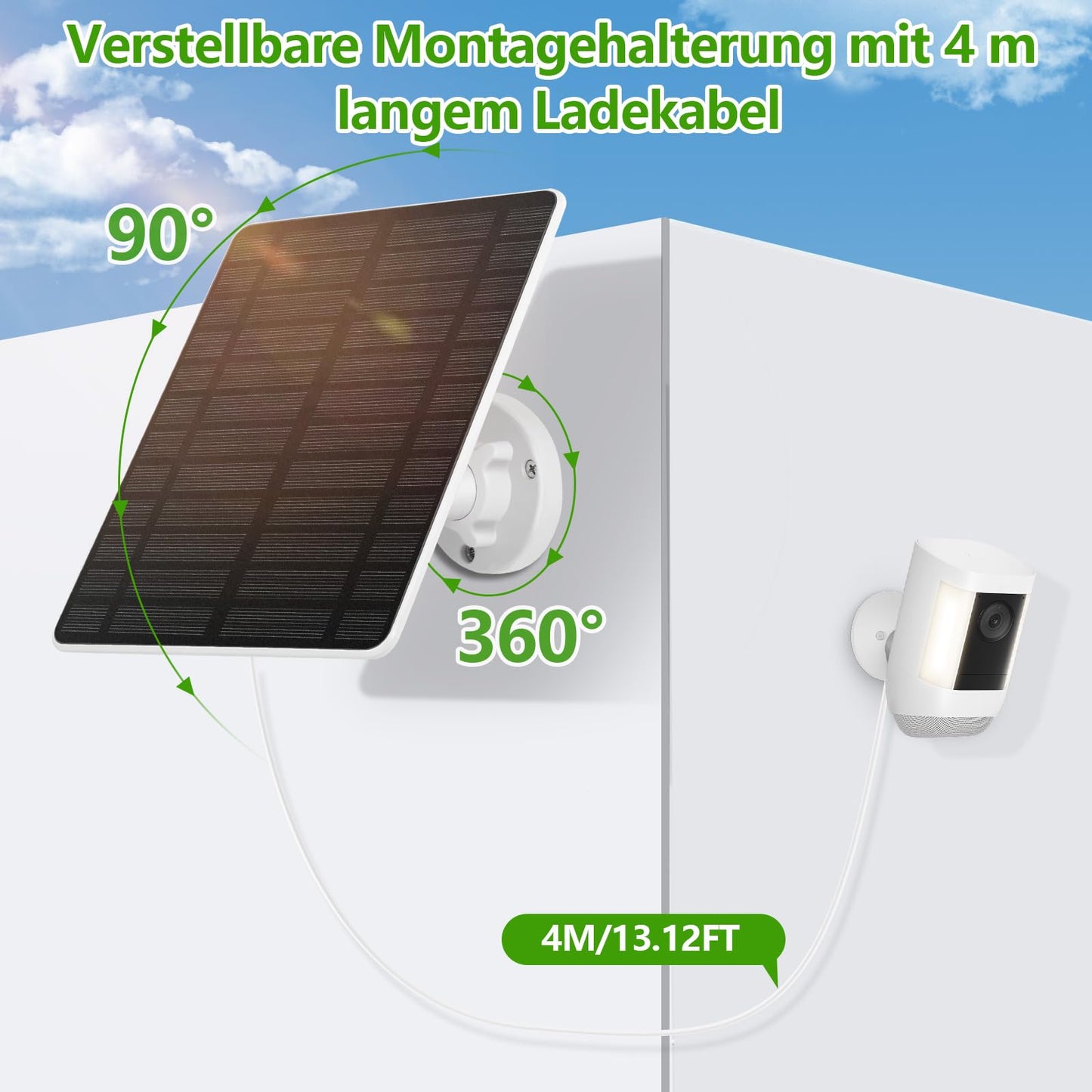 Solar panel for Ring Camera 2PCS, GuKKK 5W Camera Solar Panel compatible with Ring Spotlight Cam/Pro/Plus Battery & Stick Up Cam/Pro Battery with Barrel Plug 4M Charging Cable IP65 Waterproof Solar Charger
