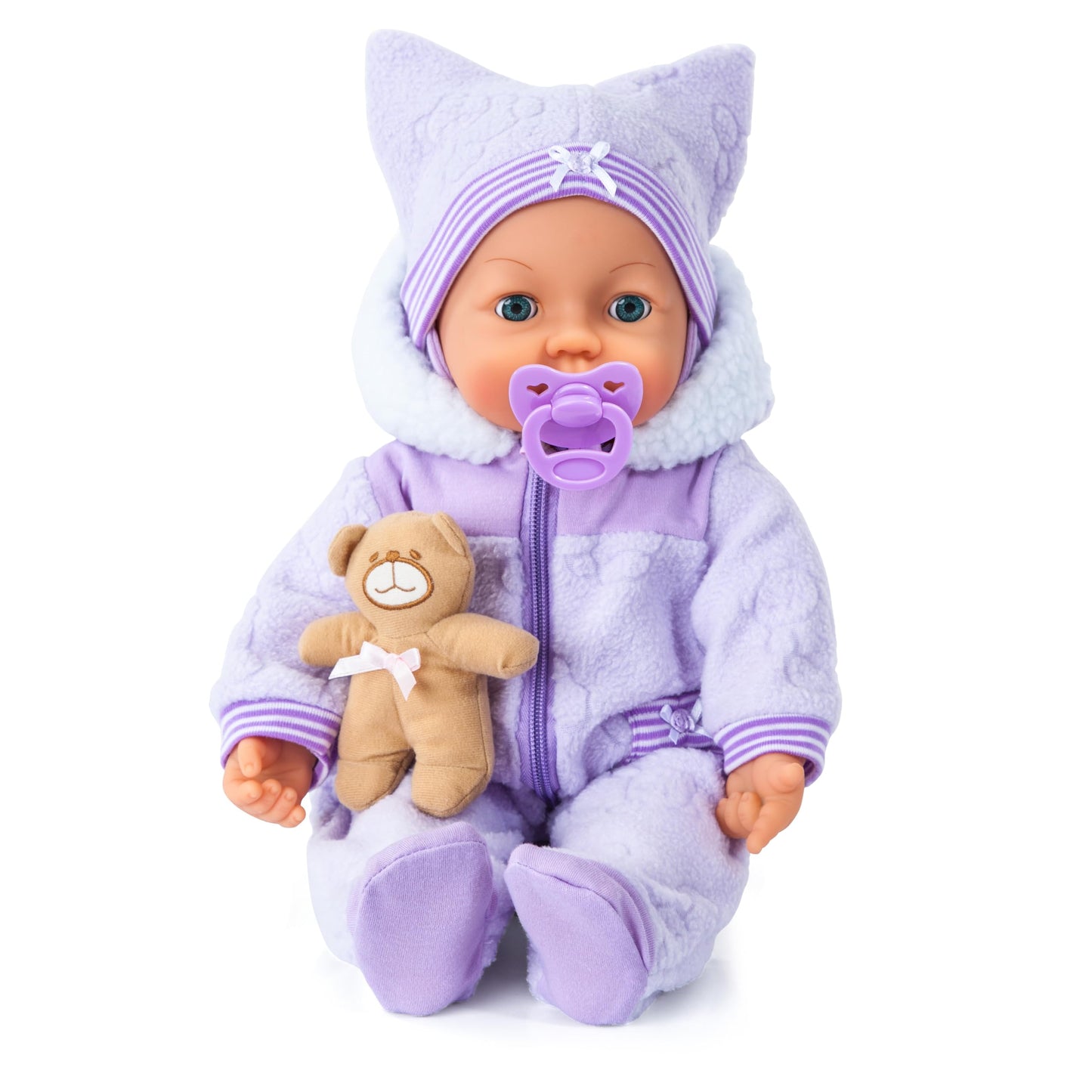 Bayer Design 94694AG 94694AA, functional doll, interactive doll Piccolina Magic Eyes, moves mouth, blinks and closes eyes, talks, purple, 46cm