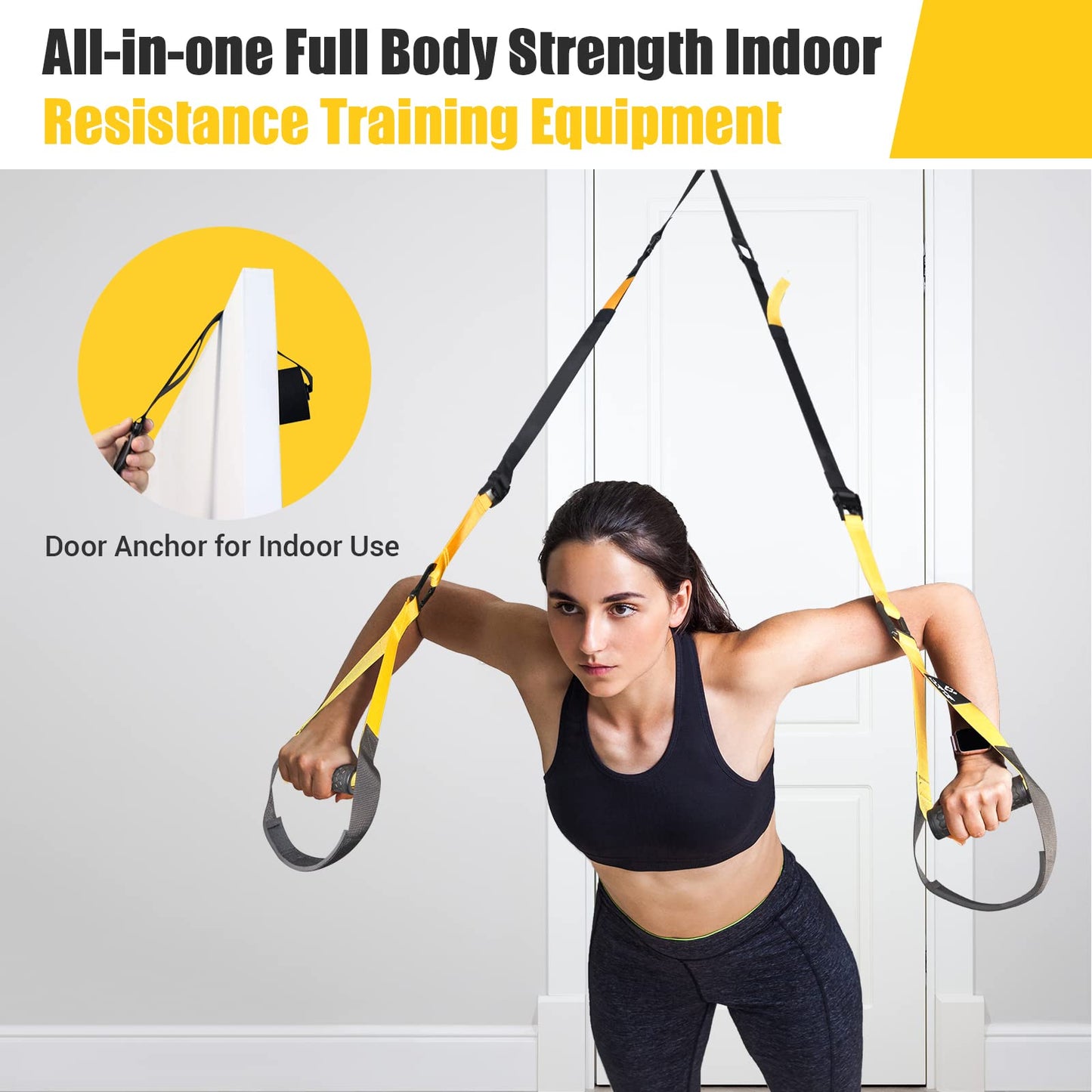 COFOF Suspension Trainer - Professional sports kit for full body training, with large handles, door anchor attachment, carrying bag, and exercise guide for home gym.