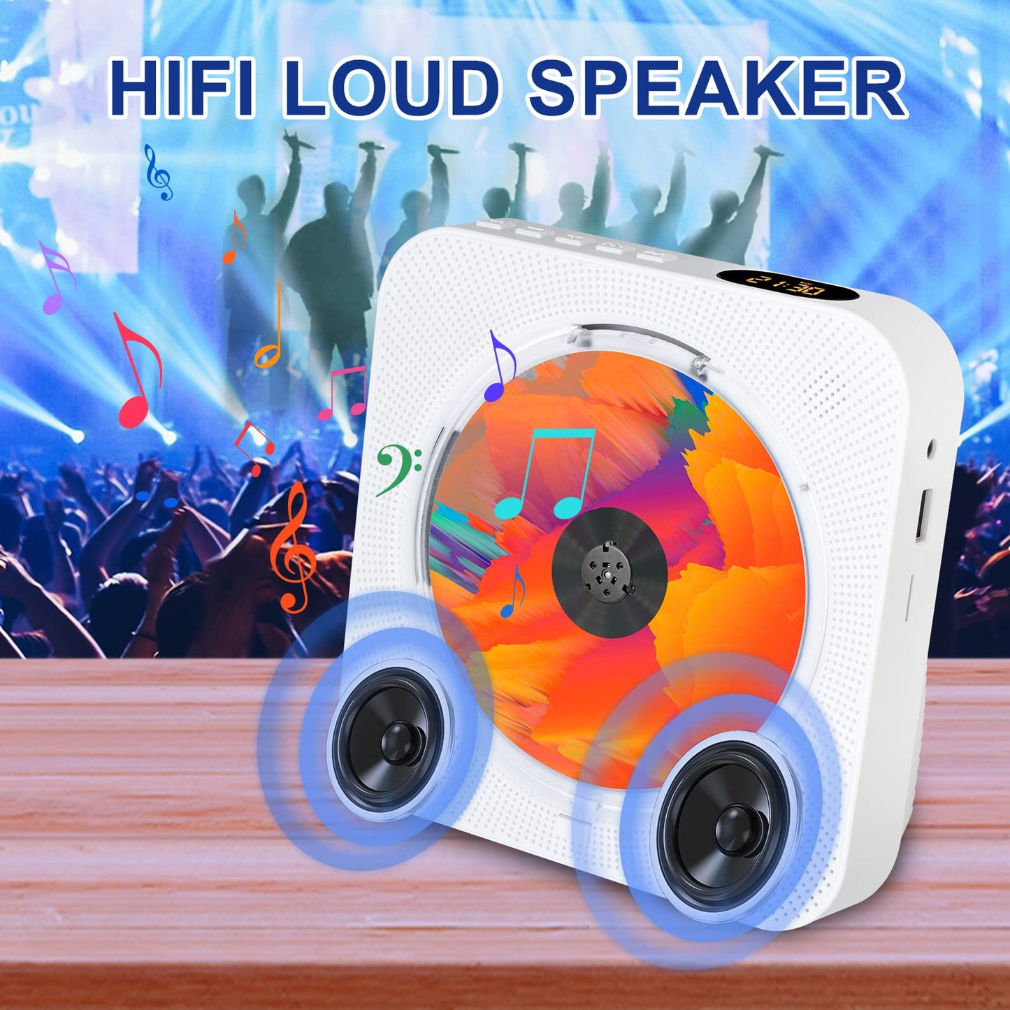 Liphier Portable Bluetooth Music CD Player - Desktop Multifunctional Kpop CD Player with HiFi Sound Speakers, LED Screen, Dust Cover, Remote Control.