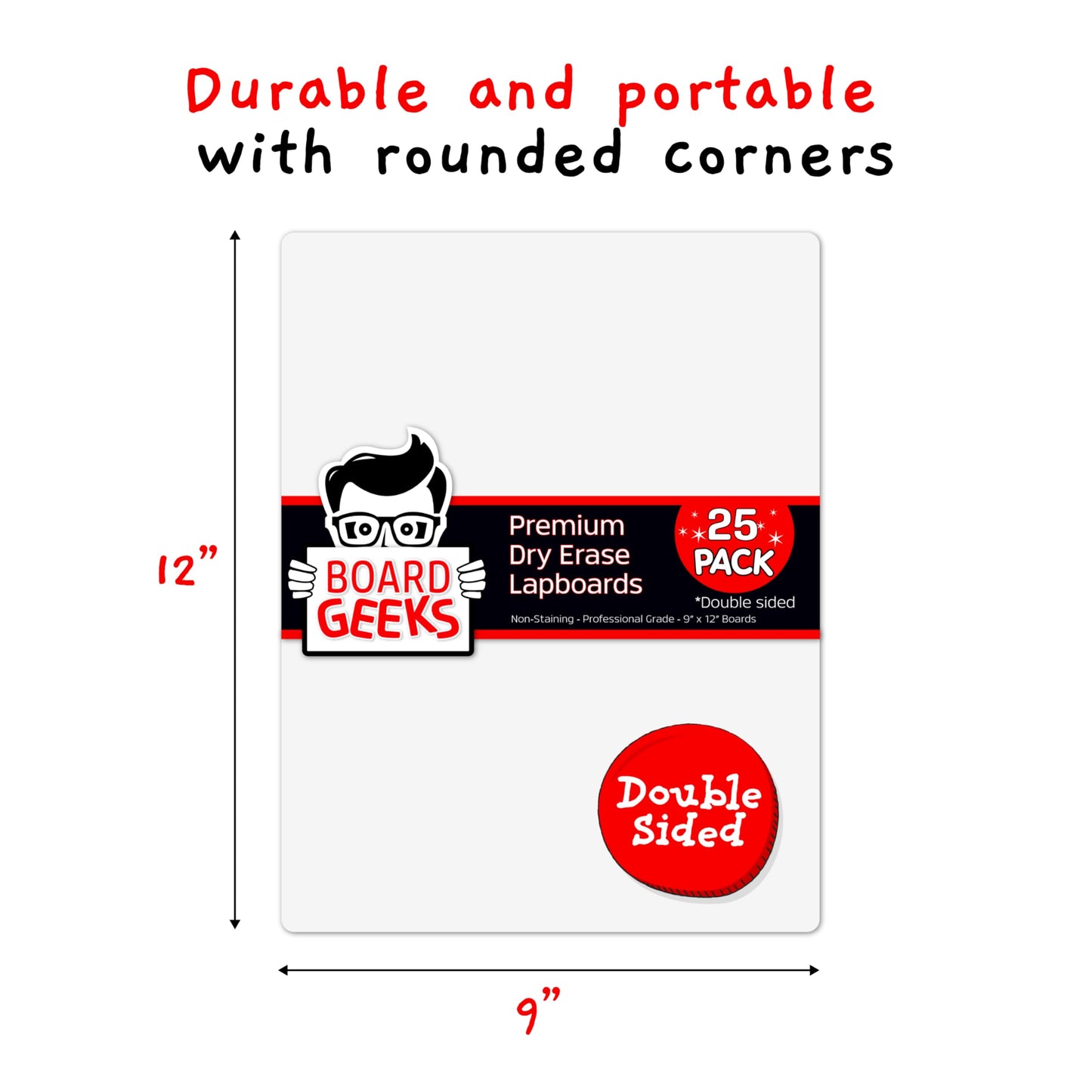 Board Geeks 25 Mini-Whiteboards Set - Double-sided boards for kids, teachers, and students - Whiteboard Set - 22x30 cm