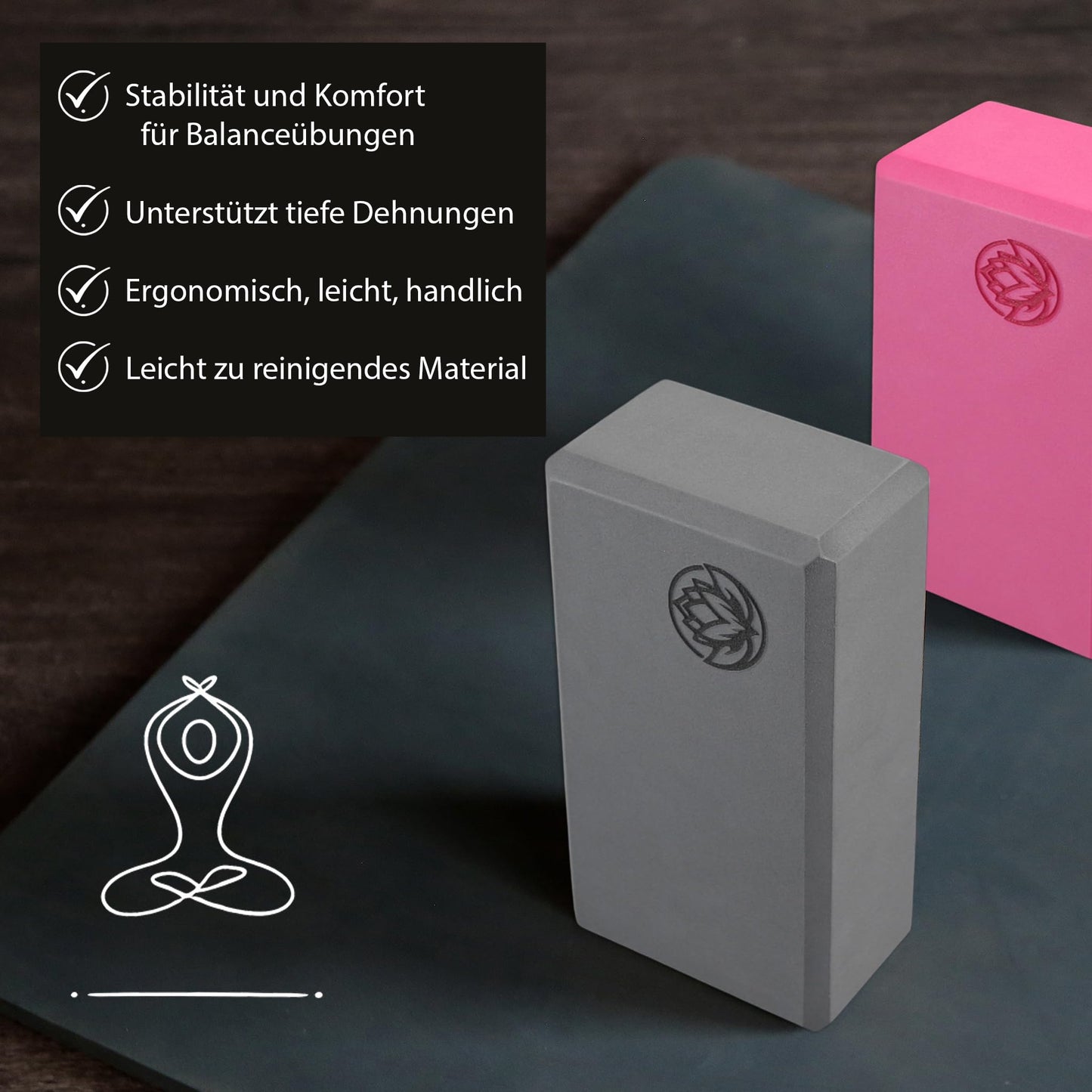 4x Yoga Block by VonBueren | 22 x 12 x 7.5 cm each block | Yoga blocks for women and men made of EVA | Blocks for Pilates