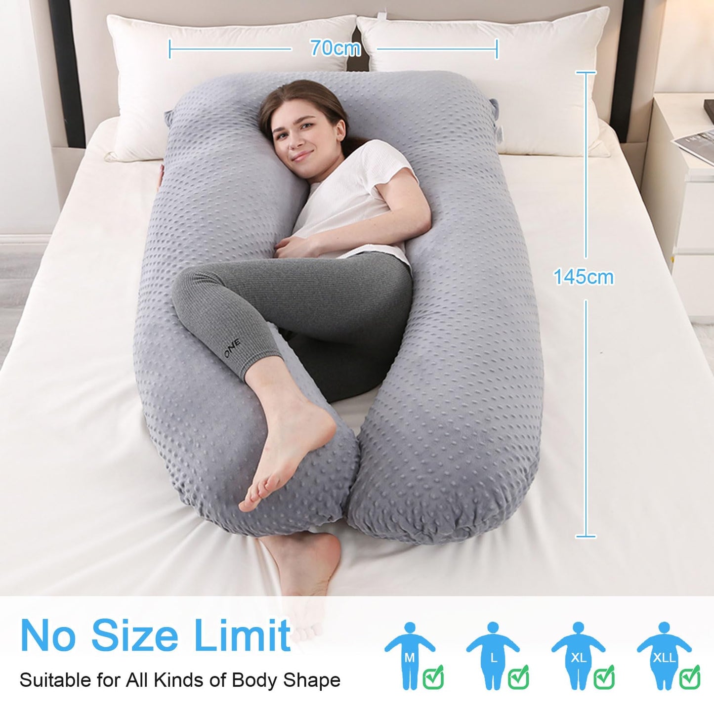SHANNA Pregnancy Pillow U-Shape Side Sleeper Pillow Nursing Pillow Feeding Pillow with Minky Dot Cover, Large Support Pillow, Comfort Pillow for Adults, Body Pillow for Sleeping and Motherhood.