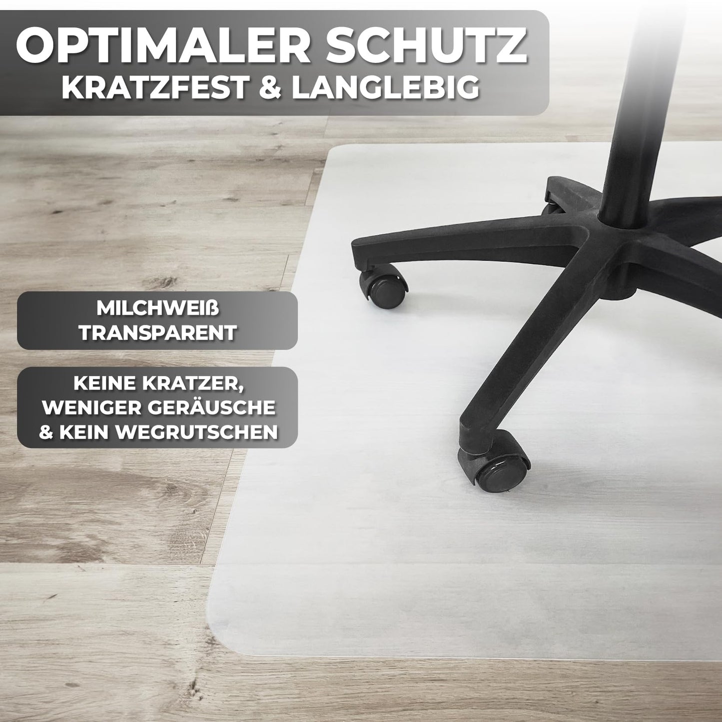 Kingwork floor protection mat for office chair in various sizes - office chair pad non-slip in milky white - Made in Germany - 90 x 120 cm
