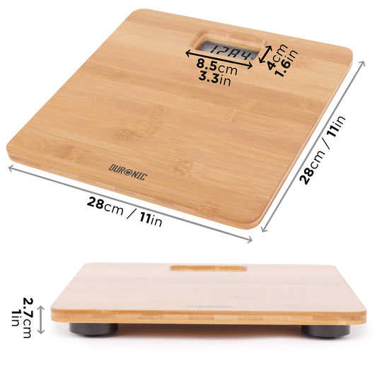 Duronic BS503 Digital Bathroom Scale 180kg | Large LCD Display | High-precision sensors for accurate measurements | Body scale automatically turns off | Made from eco-friendly bamboo for weight monitoring.