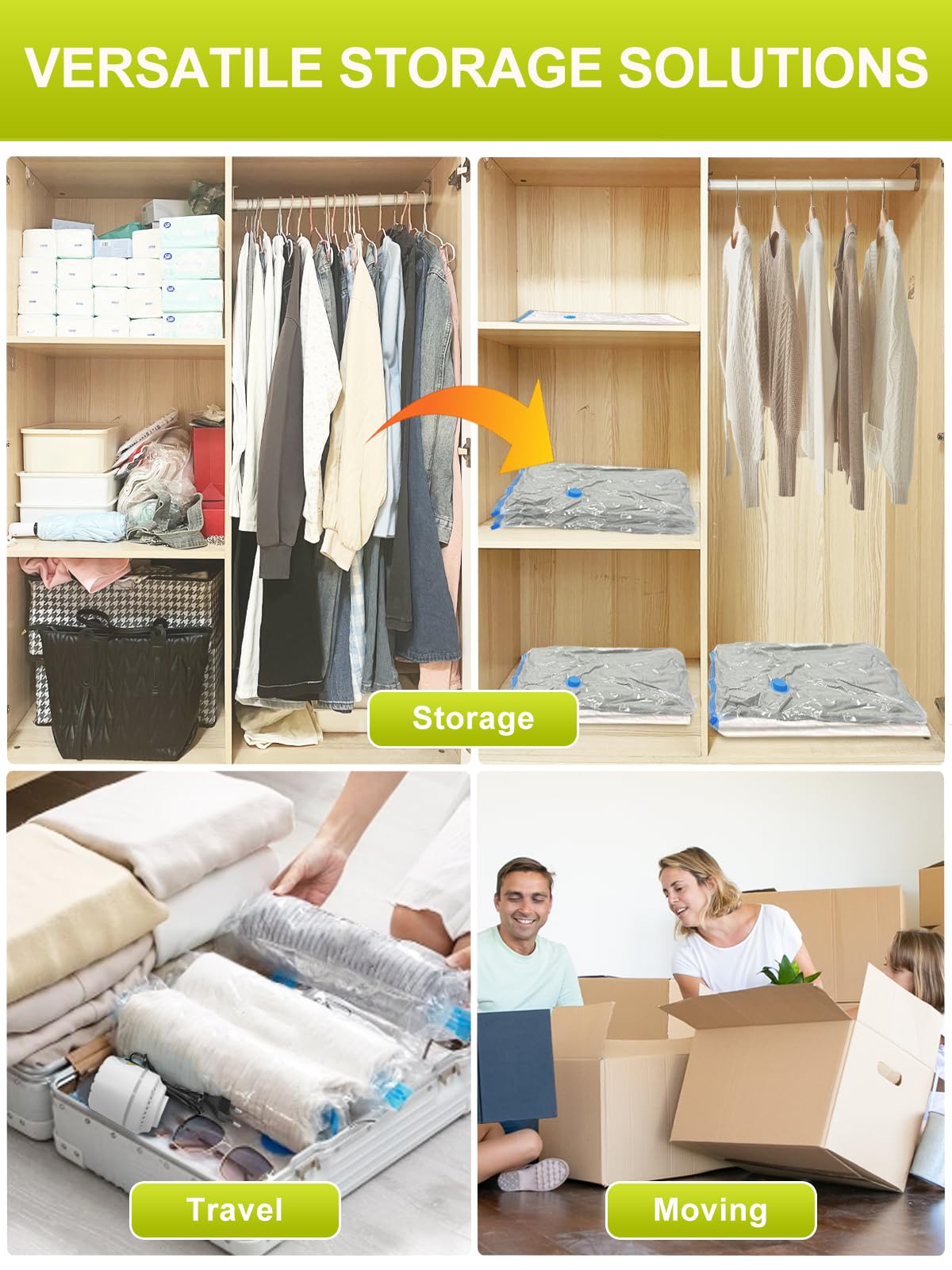 NATNAV 7 Piece Vacuum Bags for Clothes with Electric Air Pump - Transparent for Travel, Moving, Clothes Comforter Storage