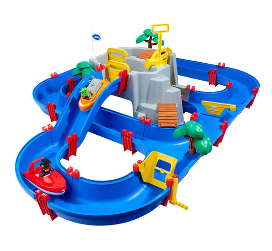 AquaPlay - Water track MountainLake - 42-piece game set with a high mountain, waterfall, and secret cave, water play fun including 2 animal figures and 2 boats, for children aged 3 and up.