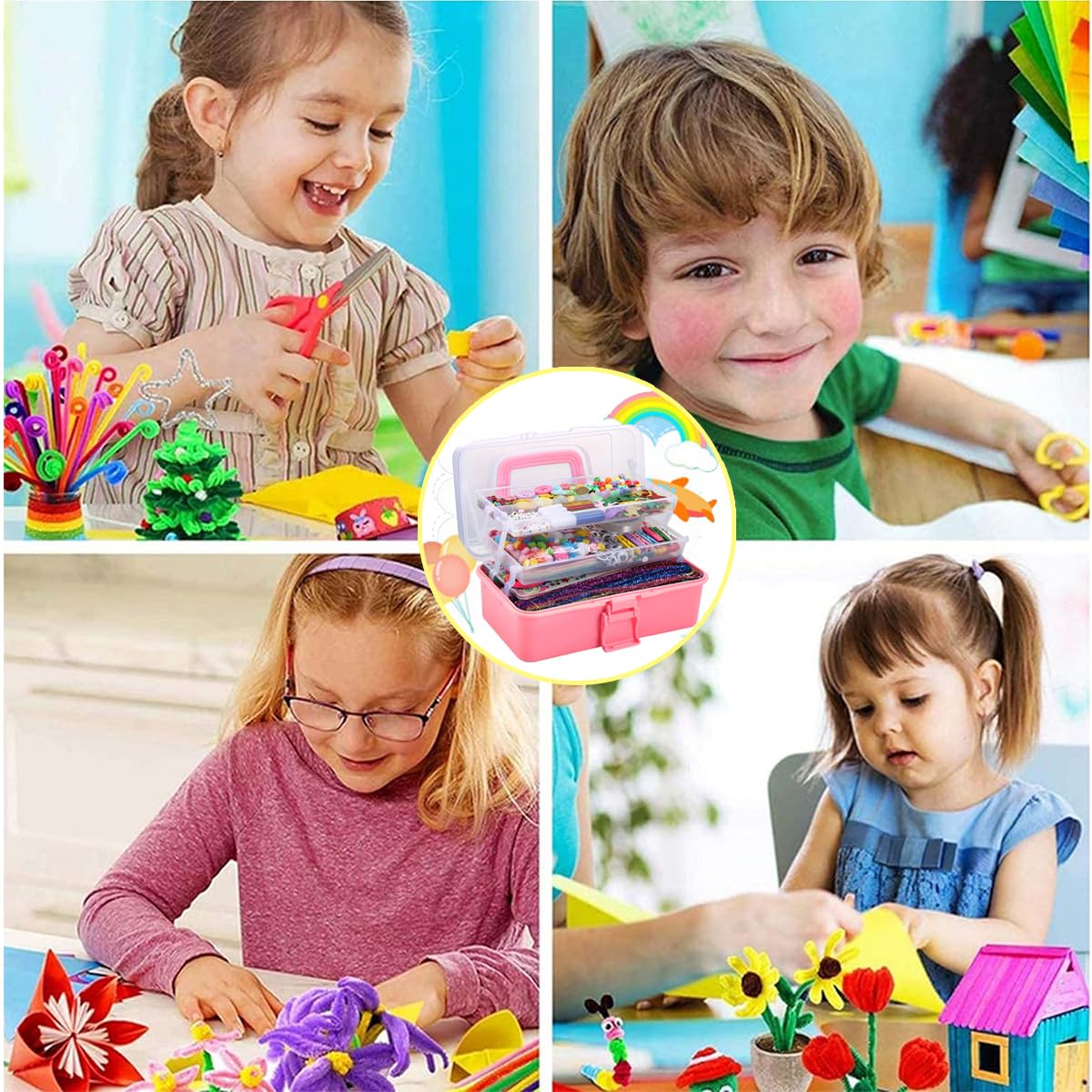 Goodguy Craft Set for Kids, 3000+ Pcs Craft Kit Craft Supplies Material Set, Big Craft Box Gifts for Girls Boys 3 4 5 6 7 8 9 10 11 12 Years - Pink
