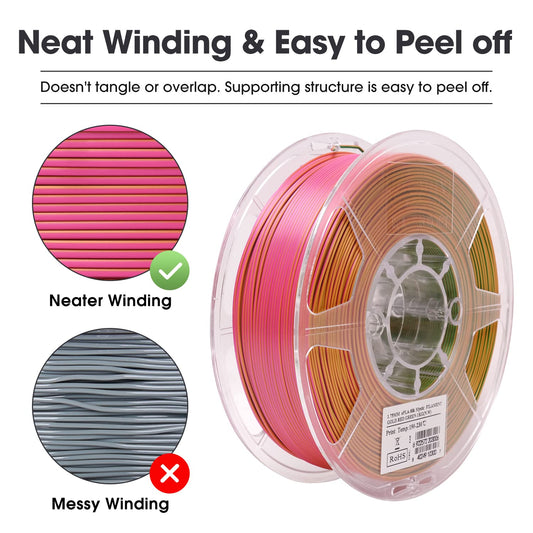 eSUN Silk Tri-Color PLA Filament 1.75mm, Shiny Silk Mystic PLA 3D Printer Filament, 1KG Spool Co-Extrusion 3D Printer Filament for 3D Printers, Silk Gold Red and Green