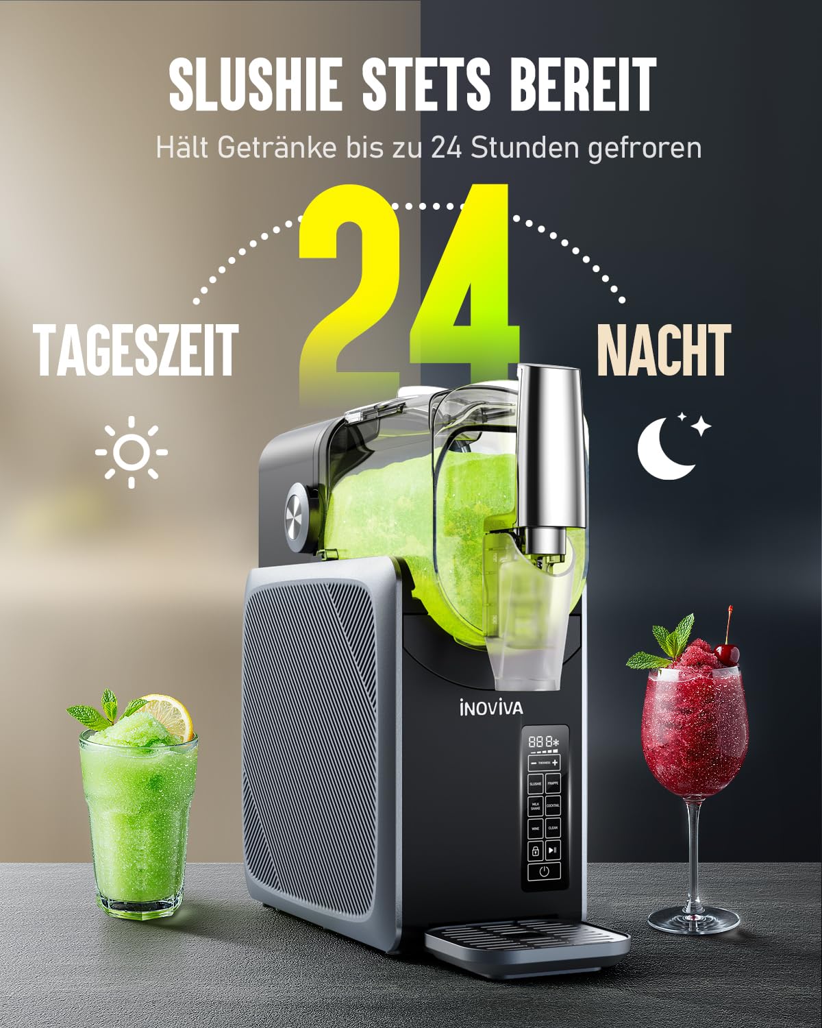 INOVIVA 2L Slush Machine, no ice needed, make slushies at home with self-cleaning, 5 preset modes, slushies, milkshakes, frappés & frozen cocktails (Updated)