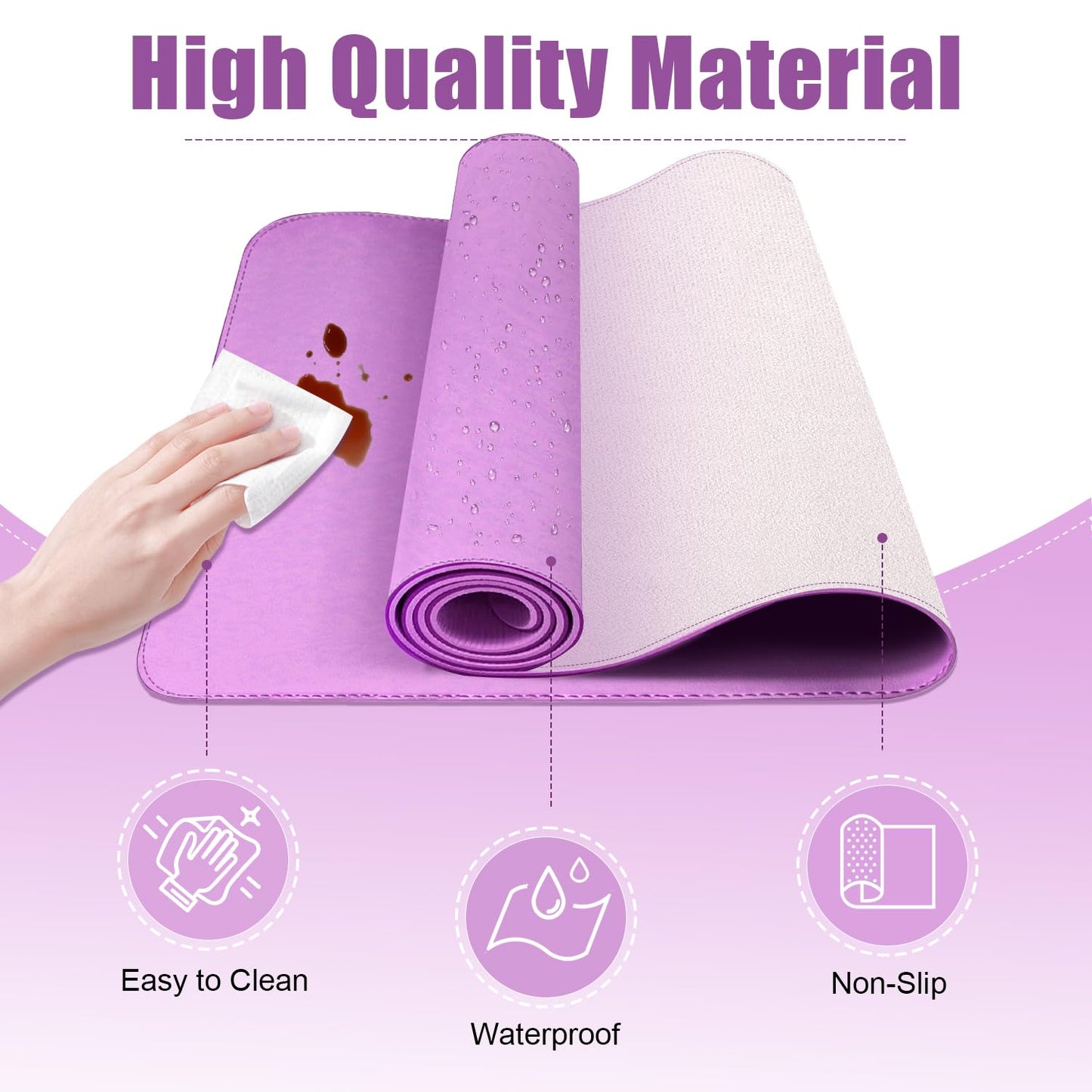 Large desk pad - Double-sided leather desk pad with suede, Waterproof desk pad table protection, Desk pad for writing and painting (Lilac, 120x43cm)
