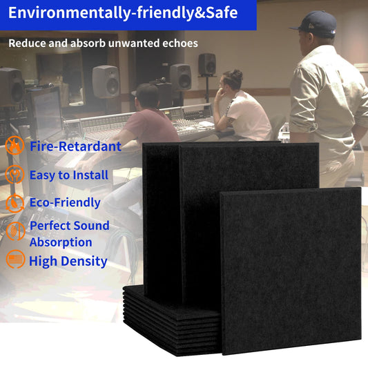 Rdutuok 12 Pieces Acoustic Panels, 30 x 30 x 1 cm High Density Acoustic Panel Soundproofing Panels for Recording Studio, Office, Studio, Sound Treatment, and Wall Decoration (Black)